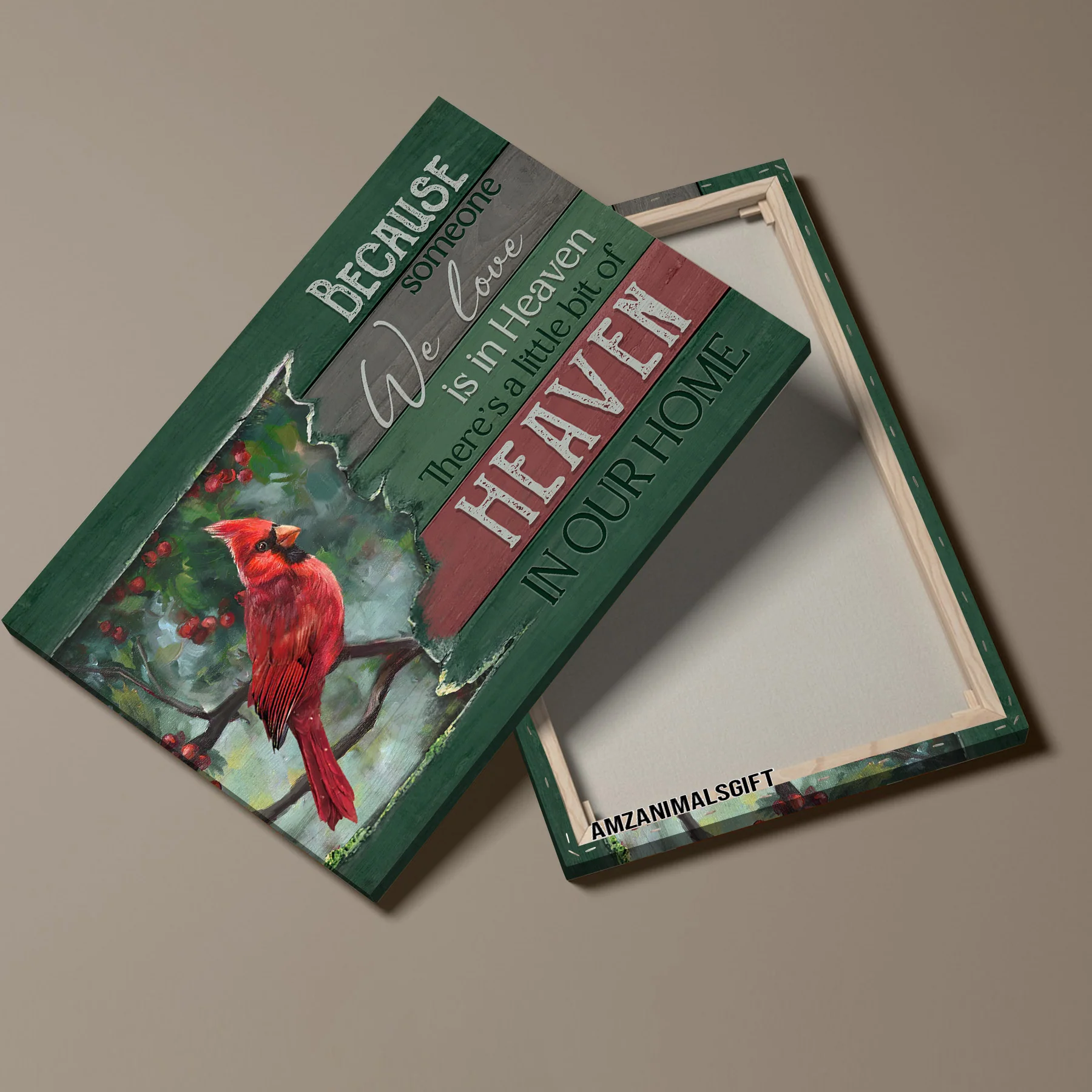 Memorial Premium Wrapped Landscape Canvas - Beautiful Cardinal, Green Forest, Cranberry, Because Someone We Love Is In Heaven - Gift For Members Family - Image 3