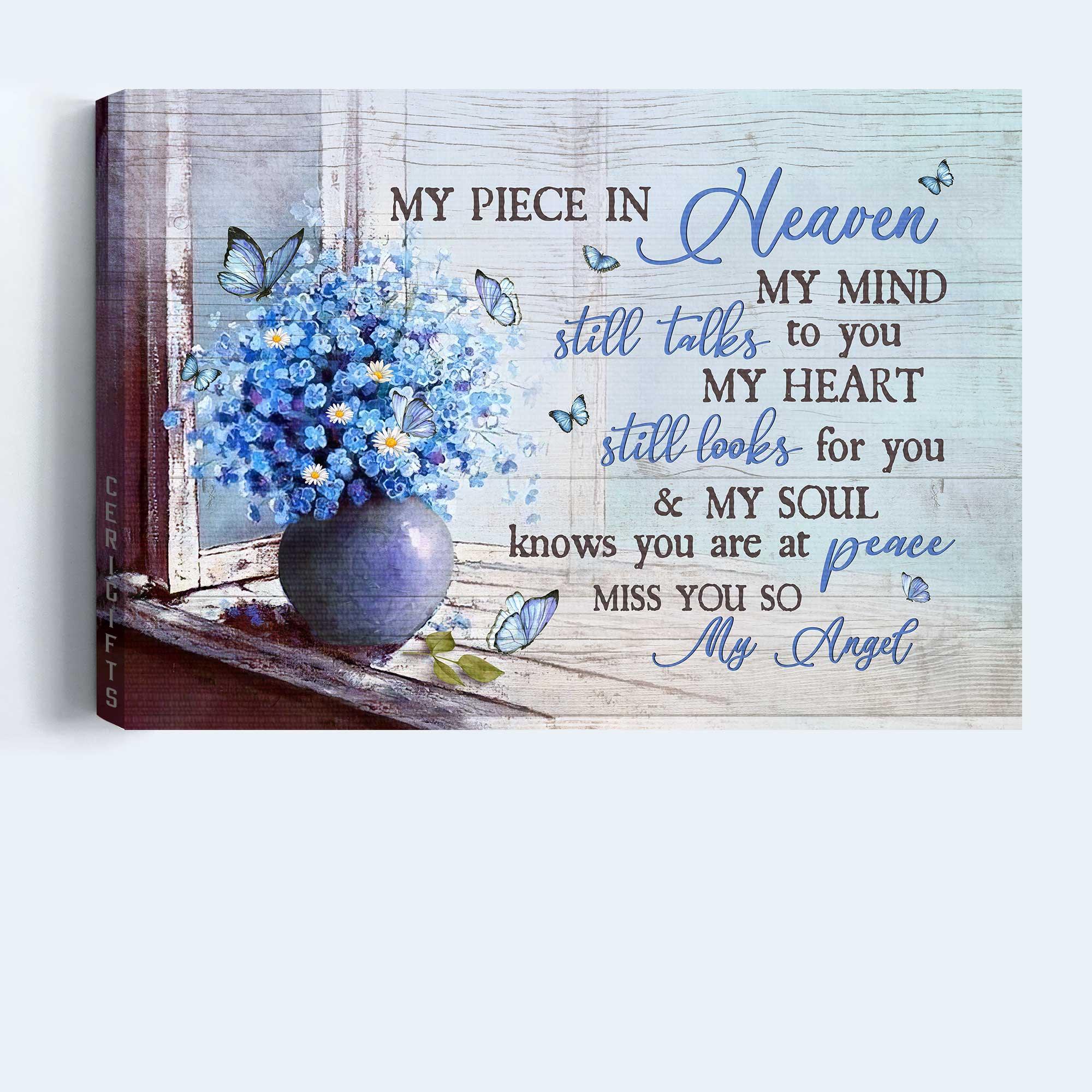 Memorial Premium Wrapped Landscape Canvas - Blue Butterfly , Baby Blue Eyes, My Heart Still Looks For You - Heaven Gift For Members Family