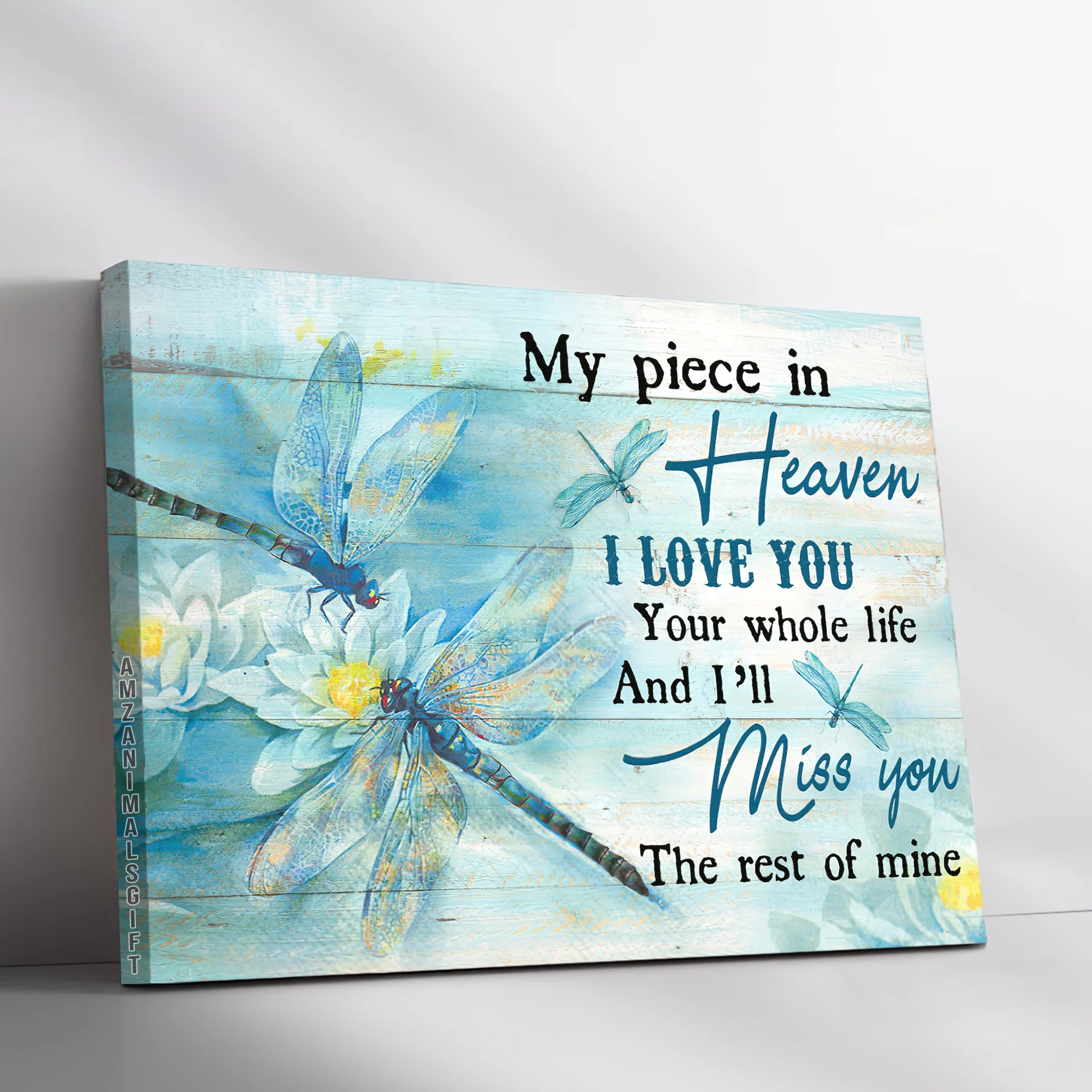 Memorial Premium Wrapped Landscape Canvas - Blue Butterfly, White Flower Painting, I'll Miss You The Rest Of Mine - Heaven Gift For Members Family - Image 2