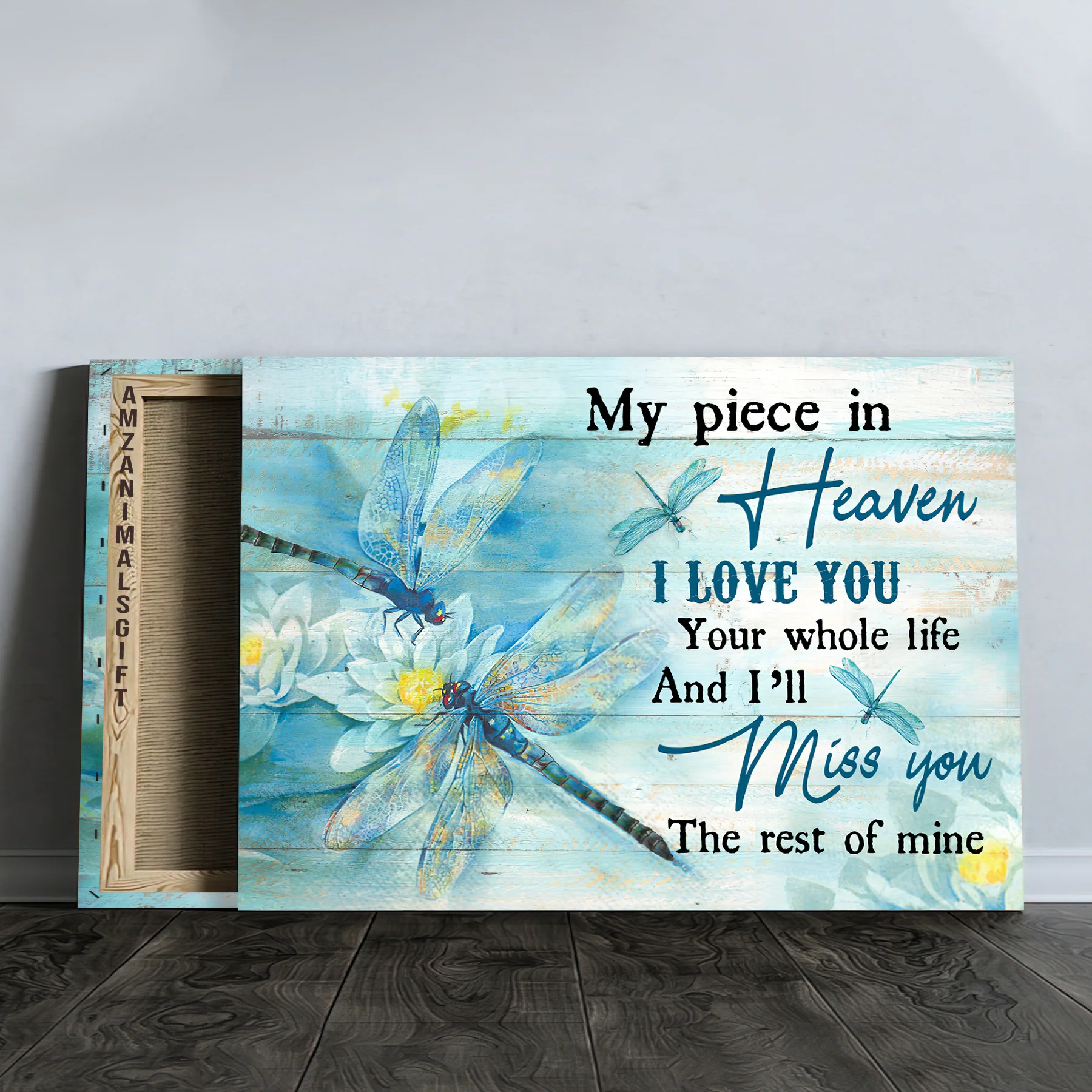 Memorial Premium Wrapped Landscape Canvas - Blue Butterfly, White Flower Painting, I'll Miss You The Rest Of Mine - Heaven Gift For Members Family - Image 3