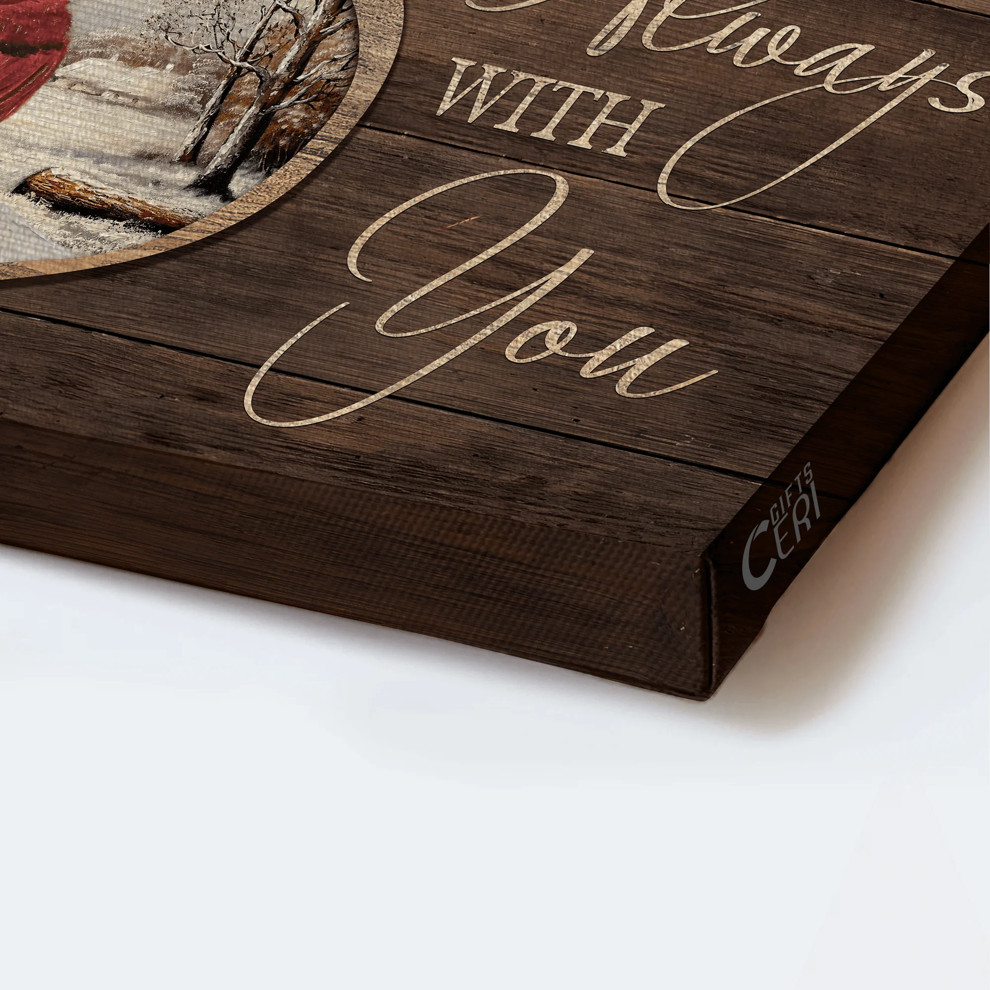 Memorial Premium Wrapped Landscape Canvas - Cardinal Couple, Heart Wooden Background, I Am Always With You - Heaven Gifts For Family Members - Image 3