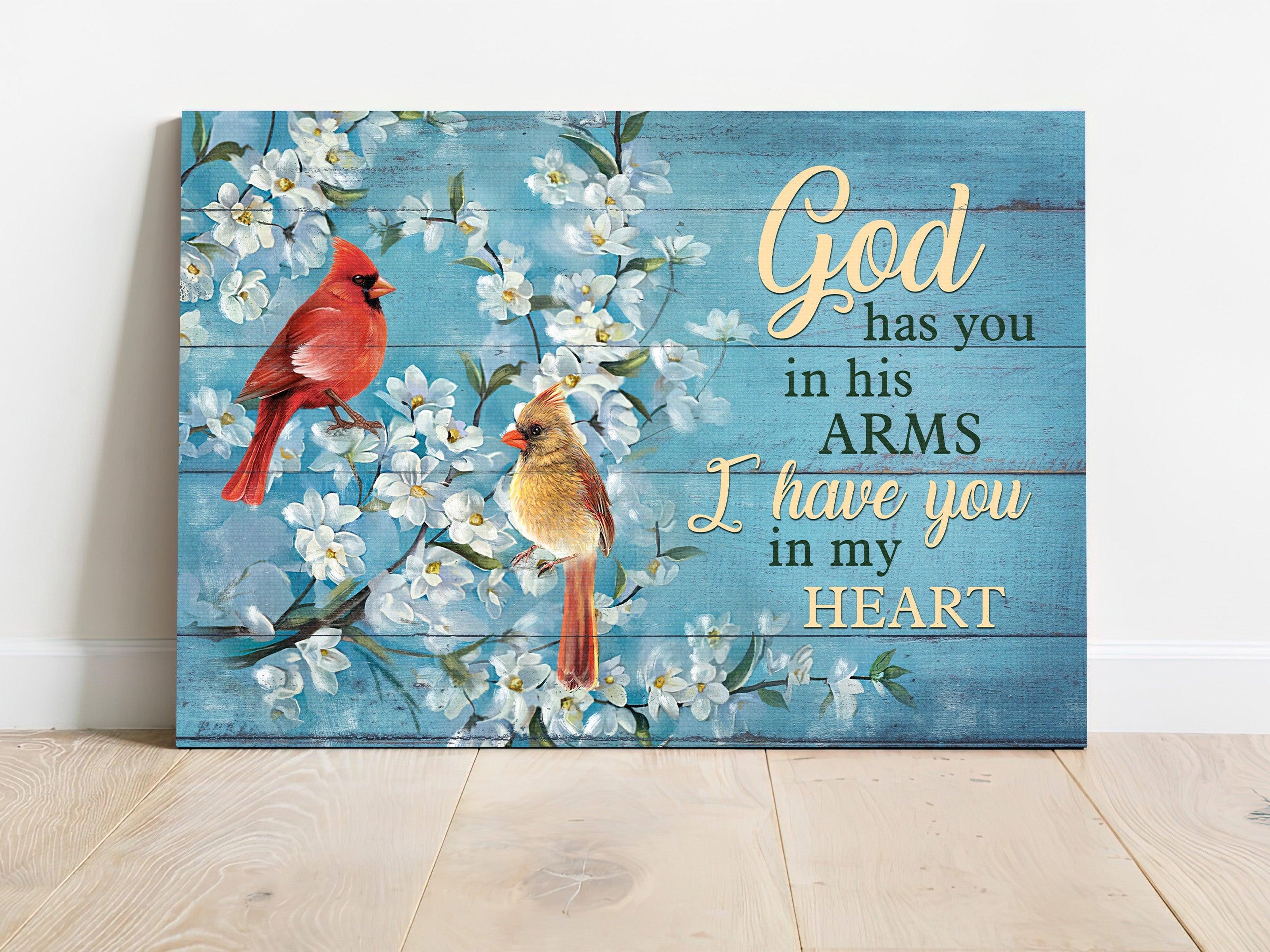 Memorial Premium Wrapped Landscape Canvas - Cardinal Couple, Jasmine Painting, Vintage Painting - Heaven Gifts For Family Members - Image 2