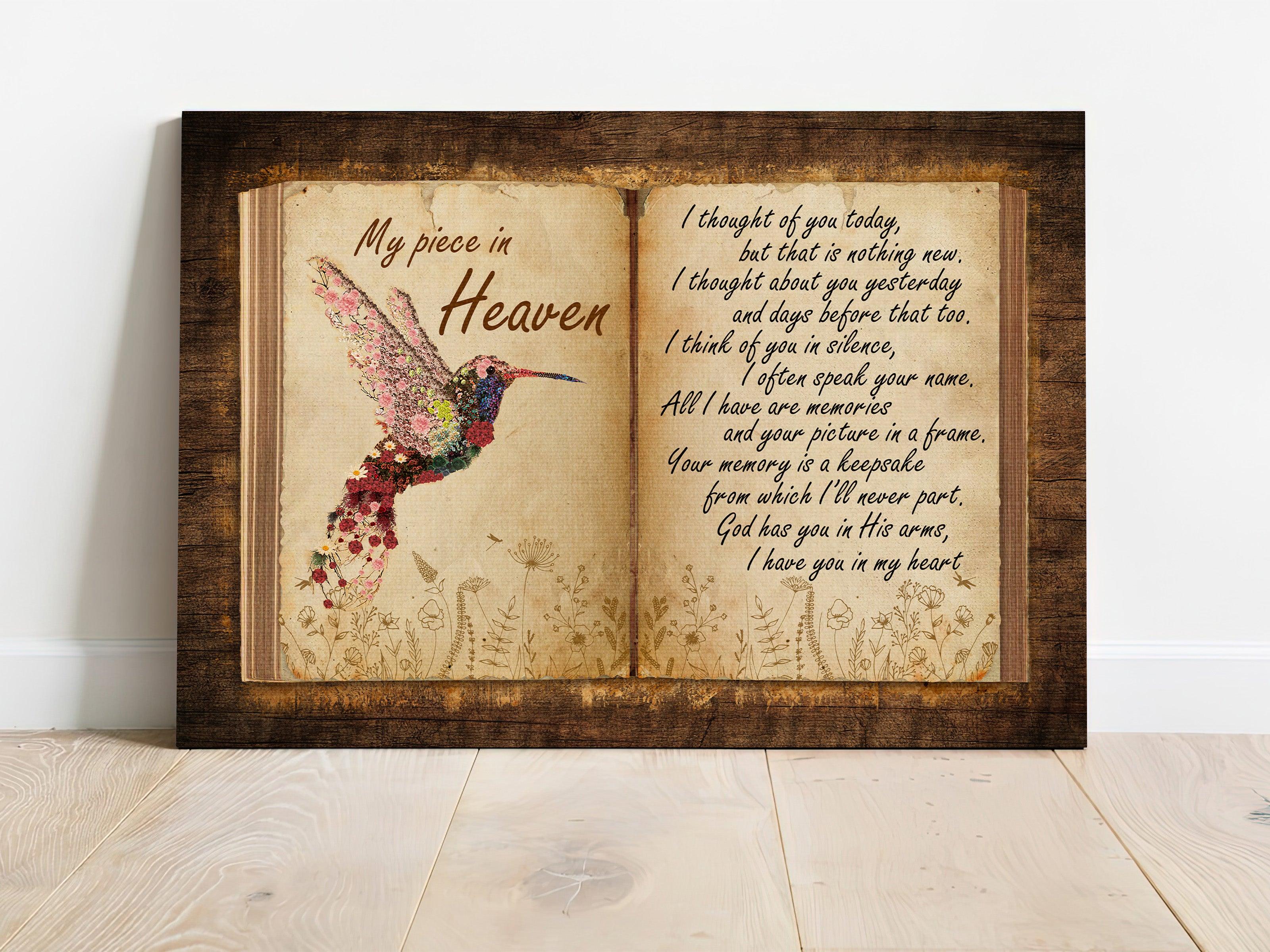 Memorial Premium Wrapped Landscape Canvas - Flower Hummingbird, Antique Book, Old Letter, My Piece In Heaven - Heaven Gifts For Members Family - Image 2