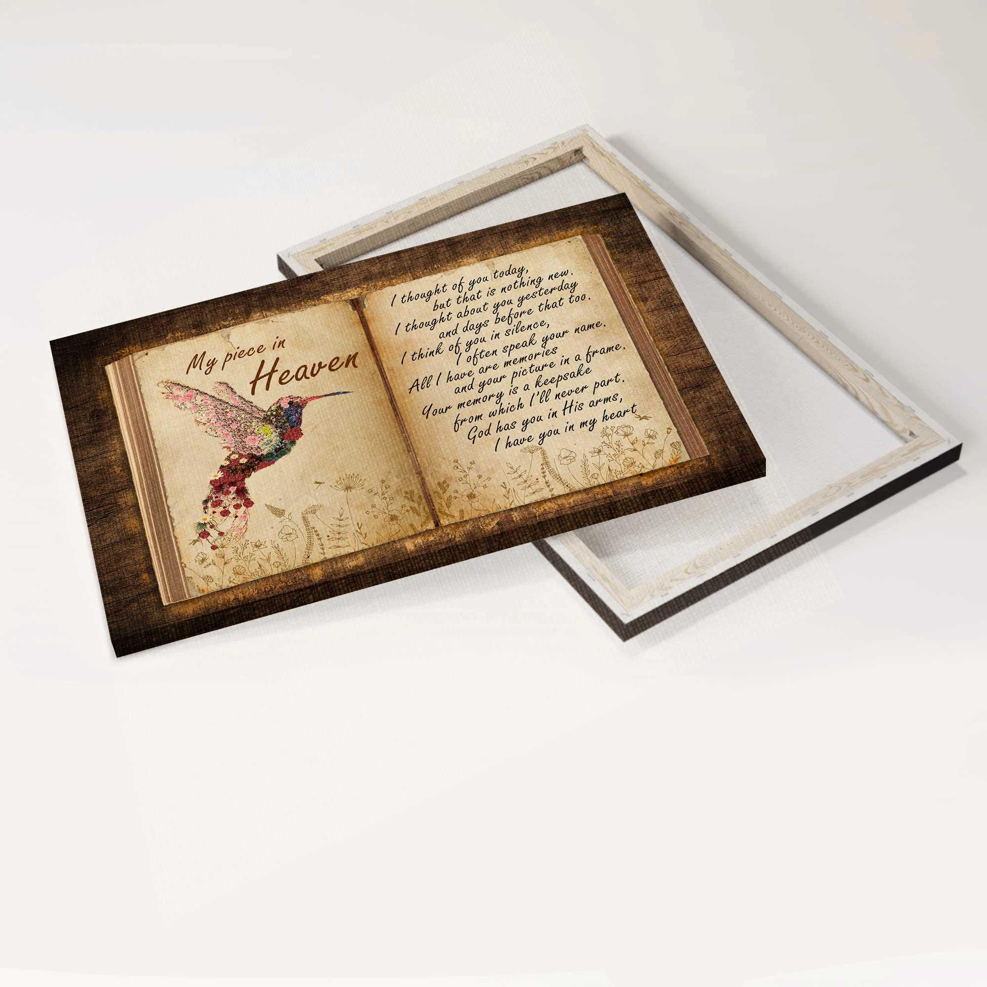 Memorial Premium Wrapped Landscape Canvas - Flower Hummingbird, Antique Book, Old Letter, My Piece In Heaven - Heaven Gifts For Members Family - Image 4