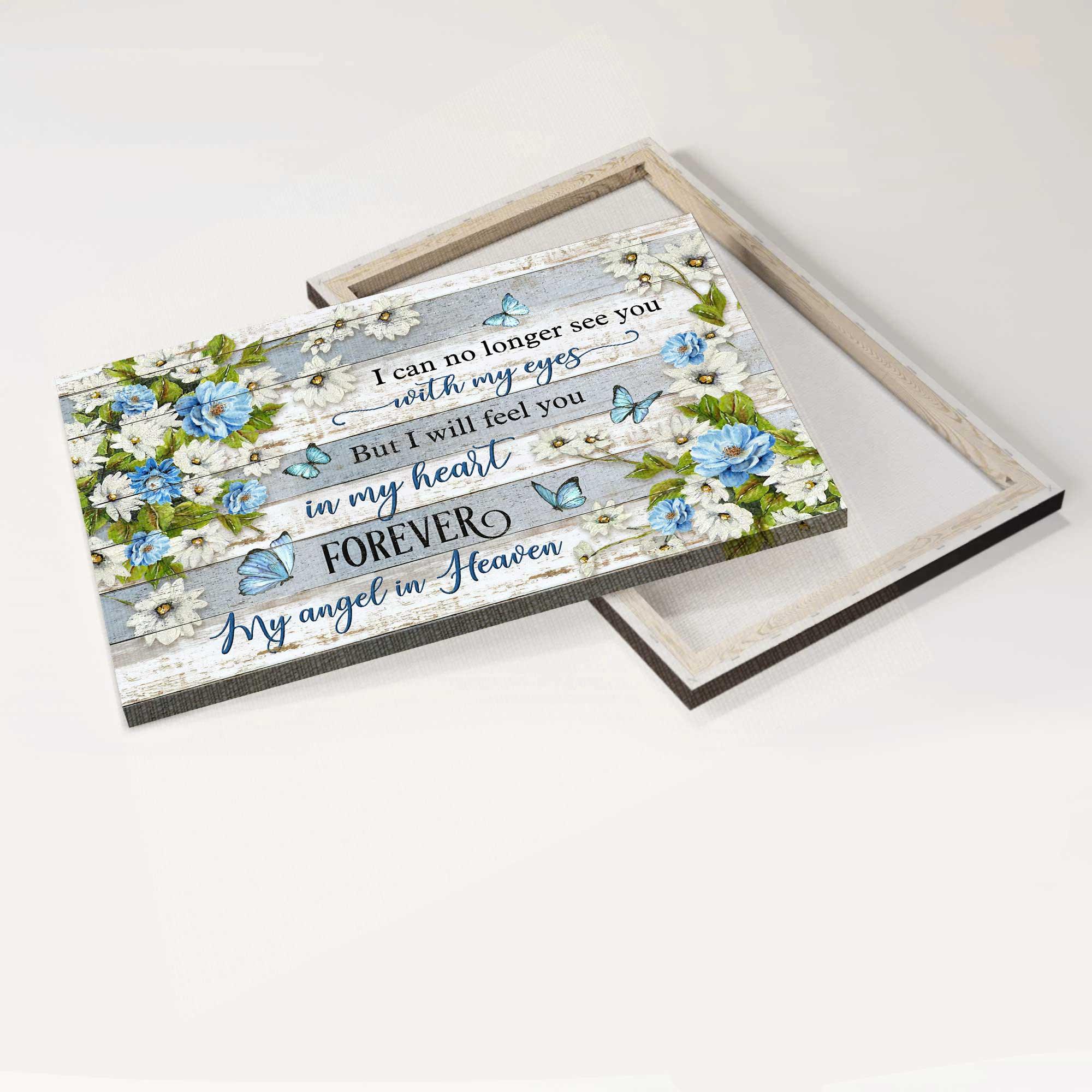 Memorial Premium Wrapped Landscape Canvas - Flower painting, Blue butterfly, I will feel you in my heart forever - Heaven Gifts for members family - Image 4