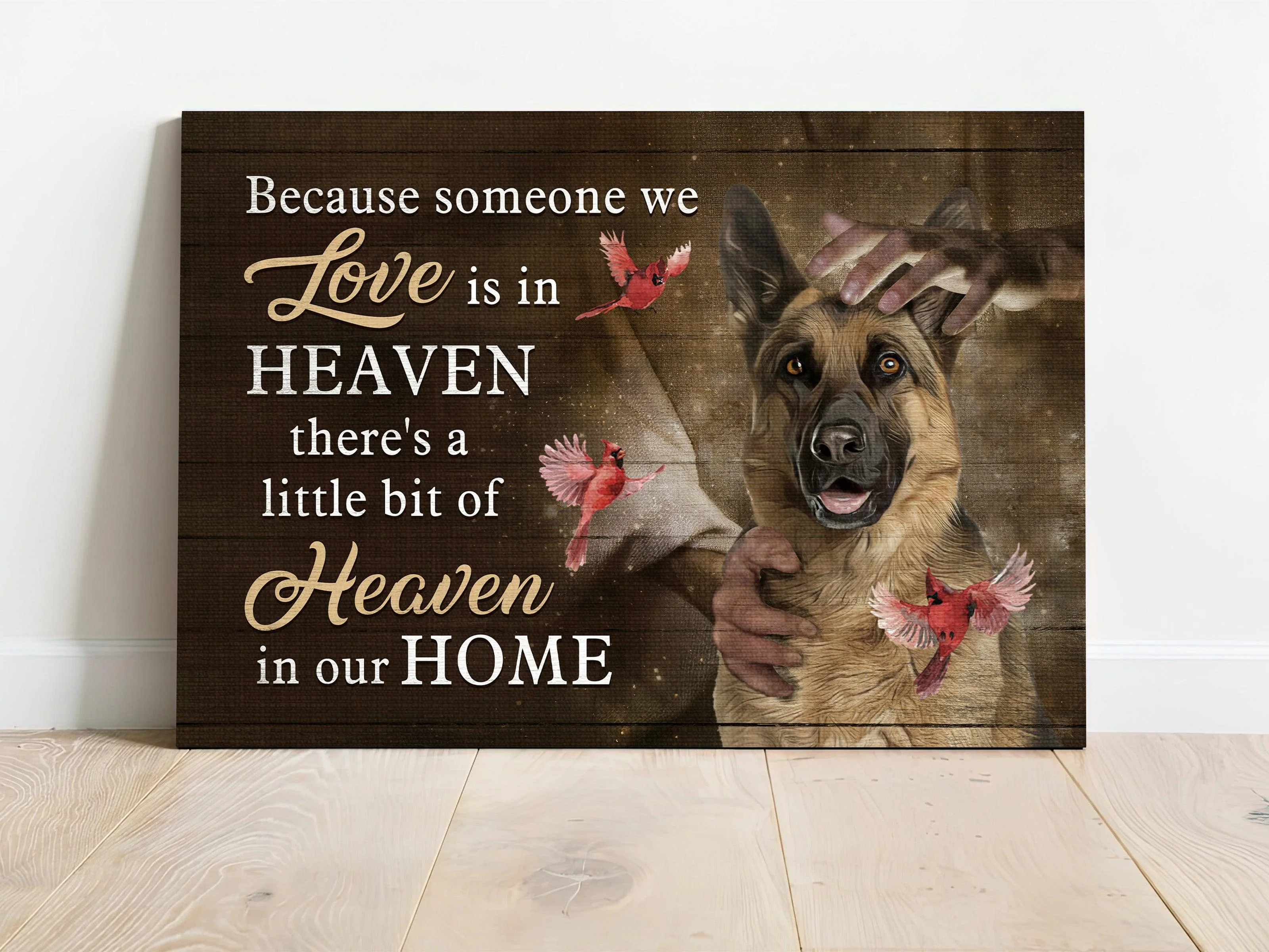 Memorial Premium Wrapped Landscape Canvas - German Shepherd dog, Cardinal, There's a little bit of heaven in our home - Heaven Gifts for members family - Image 2