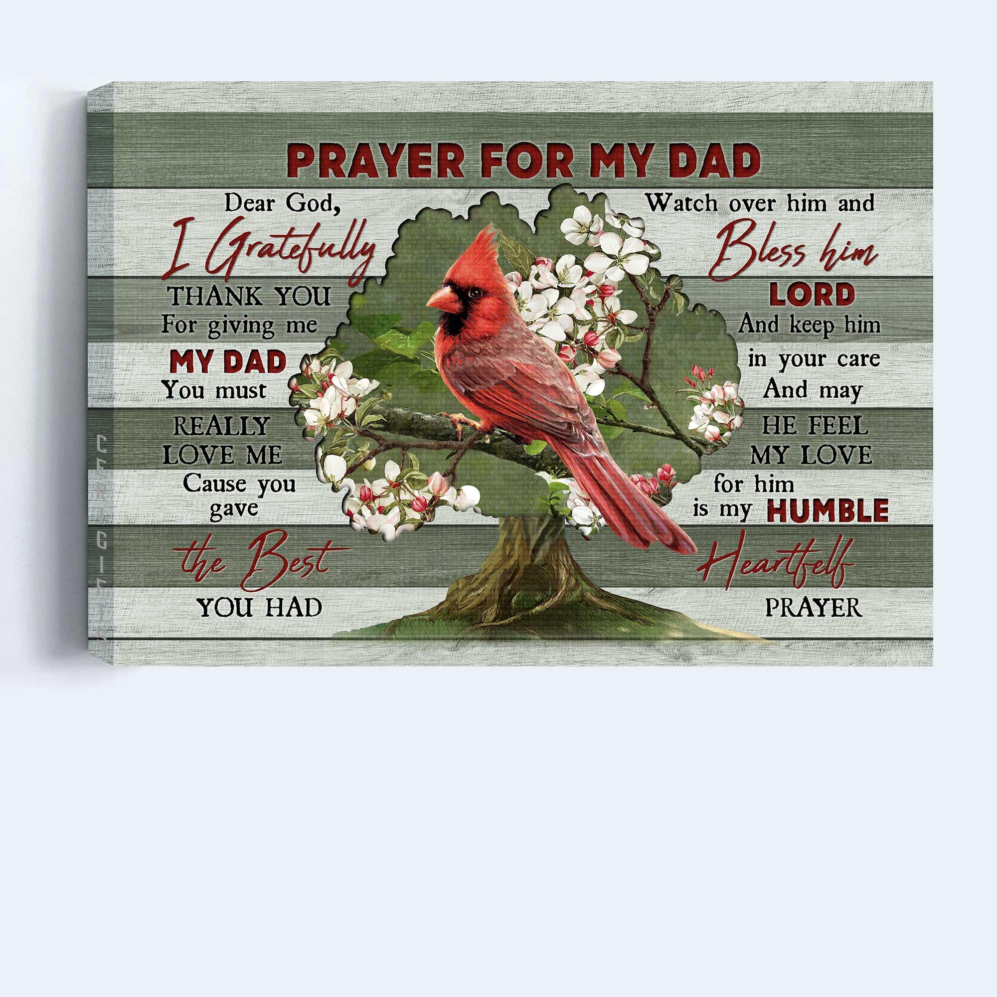 Memorial Premium Wrapped Landscape Canvas- Red Cardinal, Bleeding Heart Vine, Prayer For My Dad- Heaven Gift For Dad, Members Family