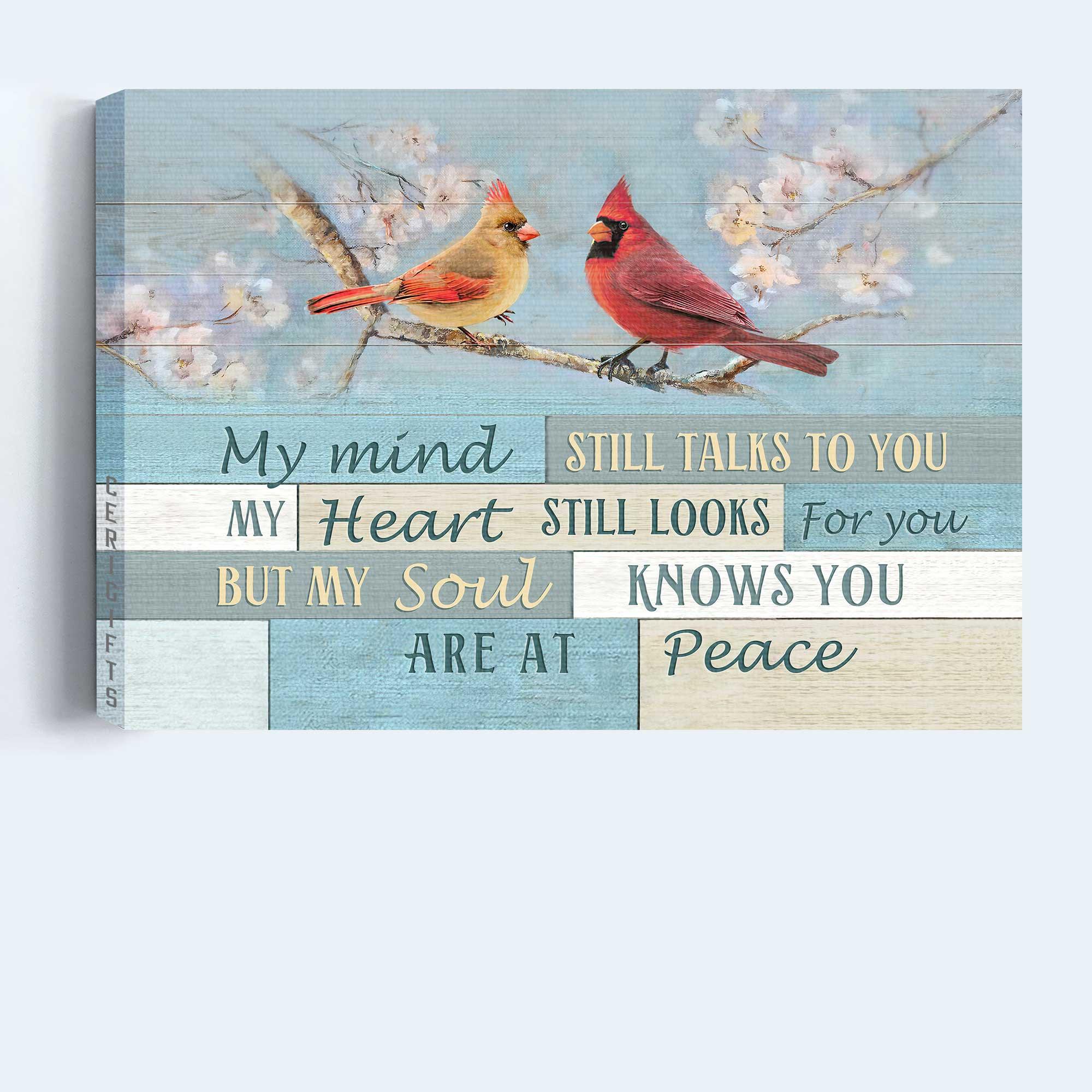 Memorial Premium Wrapped Landscape Canvas - Spring Painting, Cardinal Drawing, My Mind Still Talks To You - Heaven Gift For Members Family - Image 4