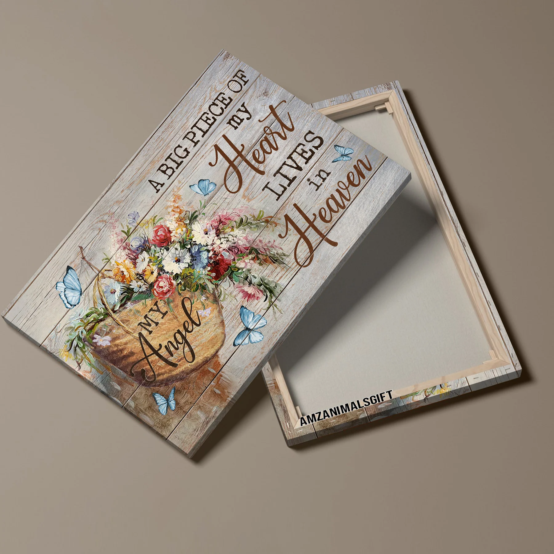 Memorial Premium Wrapped Landscape Canvas - Wild Flower Basket, Butterfly, A Big Piece Of My Heart Lives In Heaven - Heaven Gift For Members Family - Image 4