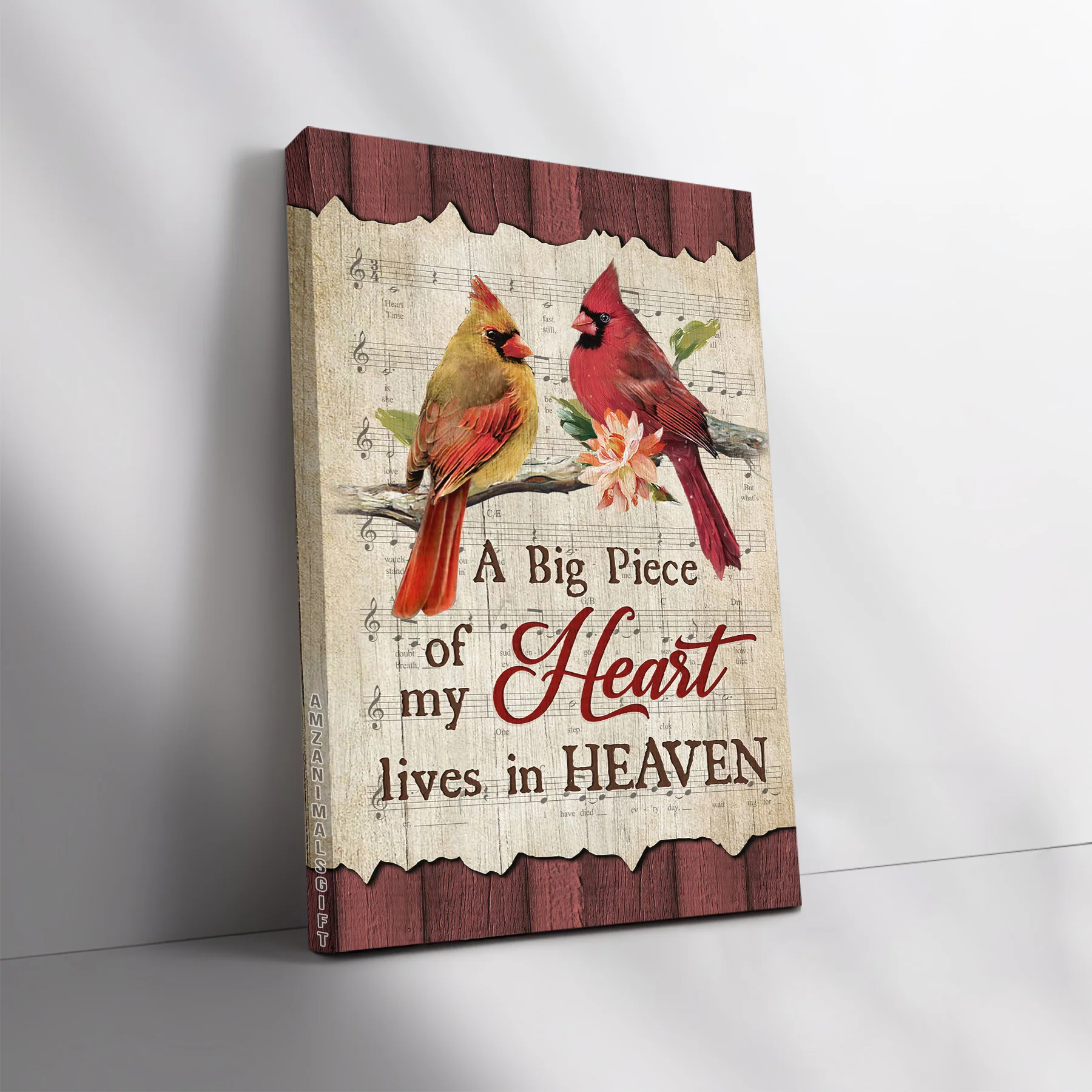 Memorial Premium Wrapped Portrait Canvas - Bird Couple, Male And Female Cardinals, A Piece Of My Heart In Heaven - Heaven Gift For Members Family