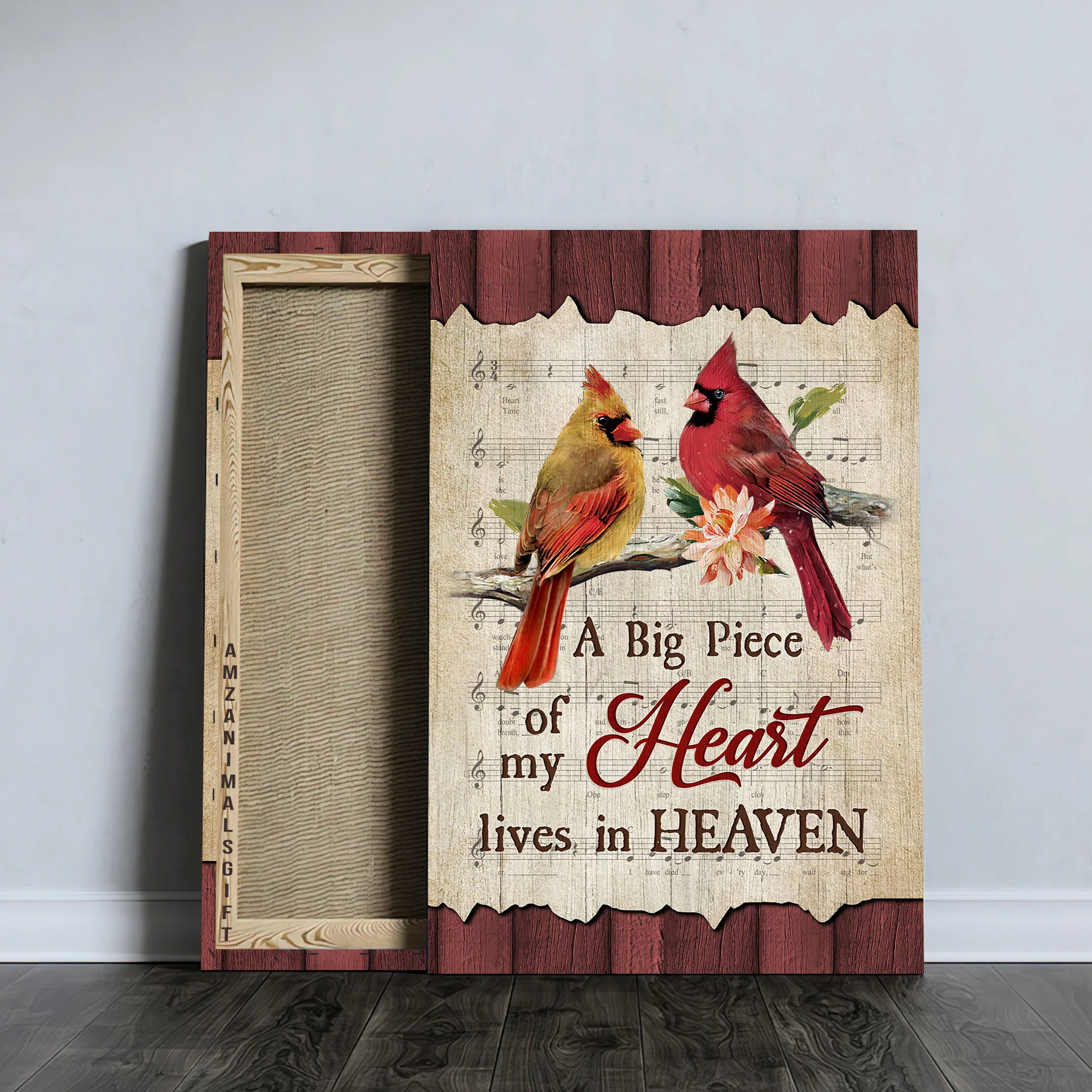 Memorial Premium Wrapped Portrait Canvas - Bird Couple, Male And Female Cardinals, A Piece Of My Heart In Heaven - Heaven Gift For Members Family - Image 3