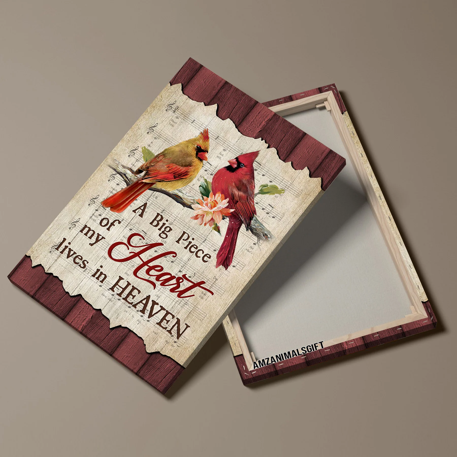 Memorial Premium Wrapped Portrait Canvas - Bird Couple, Male And Female Cardinals, A Piece Of My Heart In Heaven - Heaven Gift For Members Family - Image 4