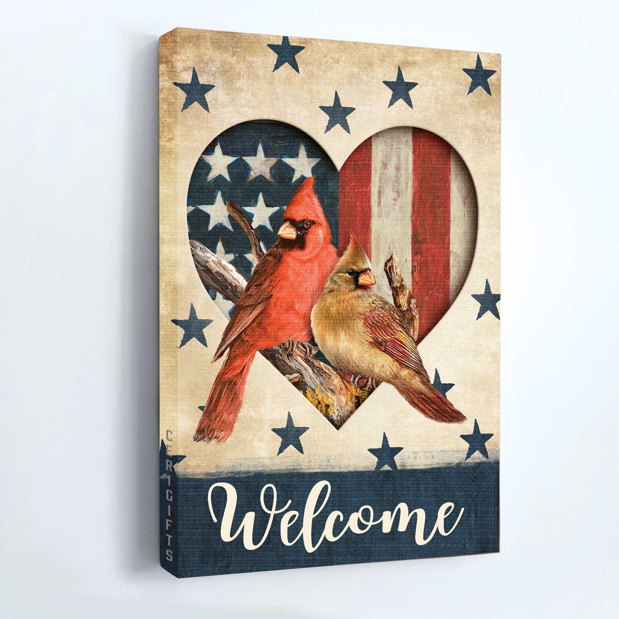 Memorial Premium Wrapped Portrait Canvas - Cardinal Couple, Heart Shape, Blue Star, US Flag, Welcome - Heaven Gifts For Family Members