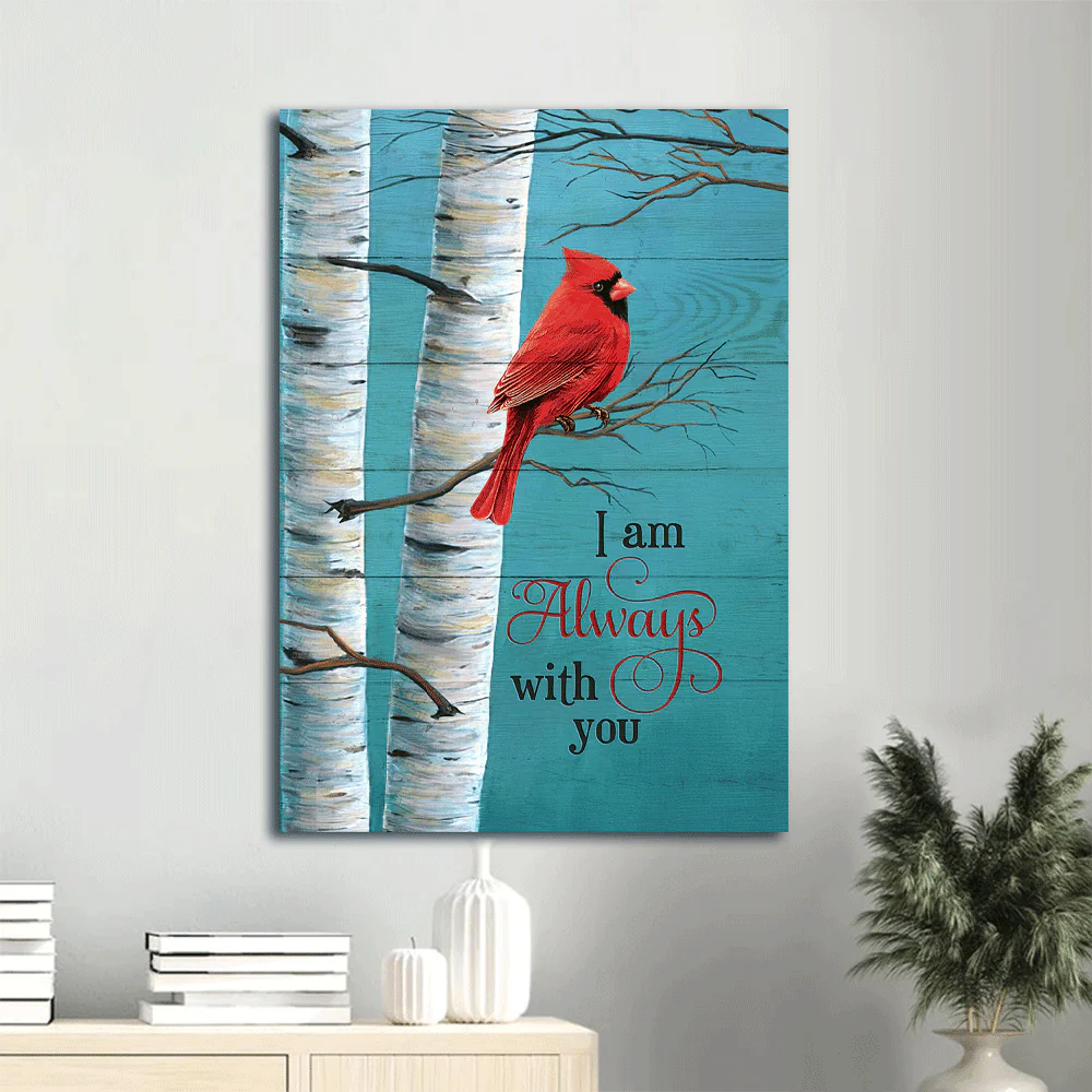 Memorial Premium Wrapped Portrait Canvas - Cardinal Painting, Blue Background, Oldest Tree, I Am Always With You - Heaven Gift For Family Members