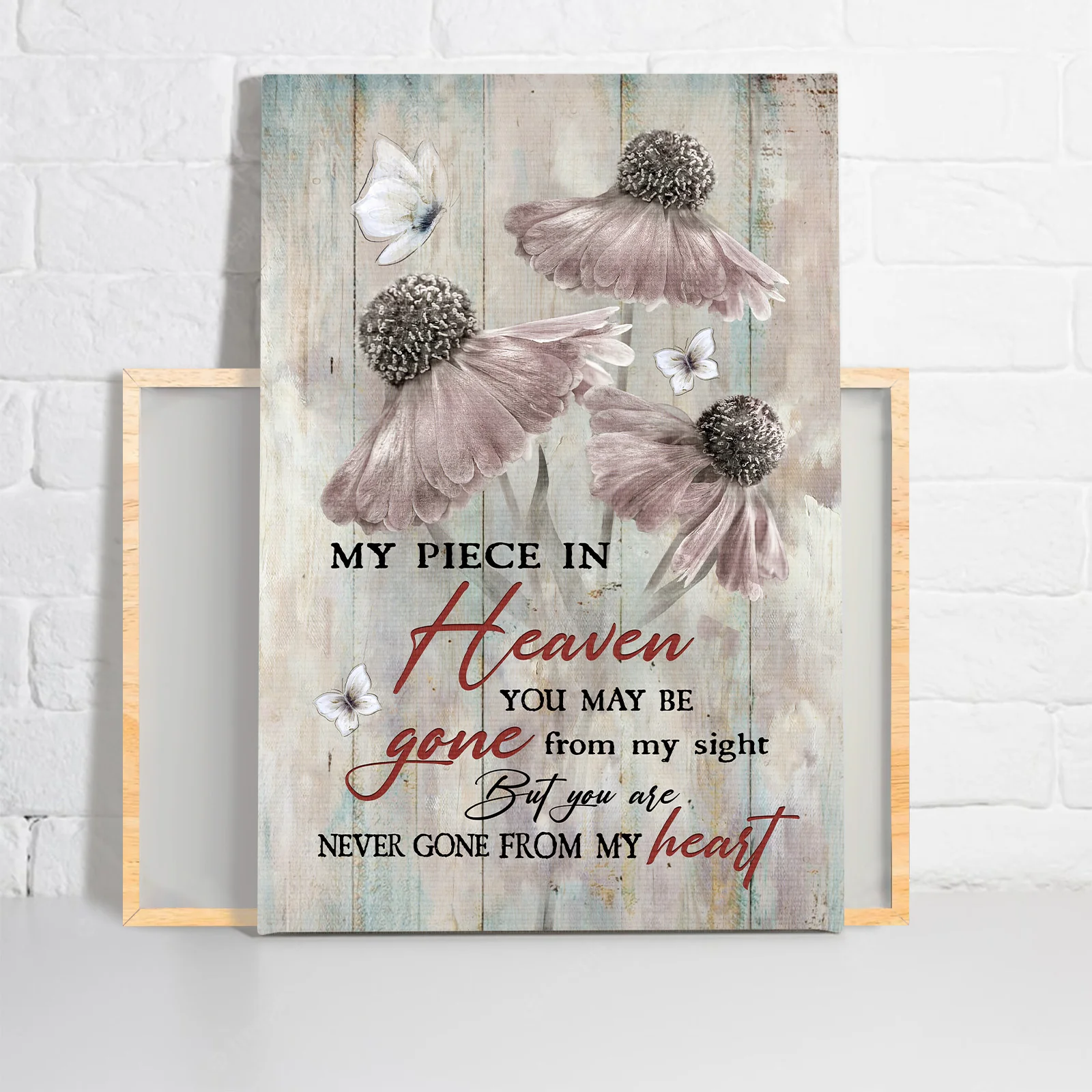 Memorial Premium Wrapped Portrait Canvas - Light Pink Flower Painting, Crystal Butterfly, You Are Never Gone From My Heart - Gift For Members Family - Image 2