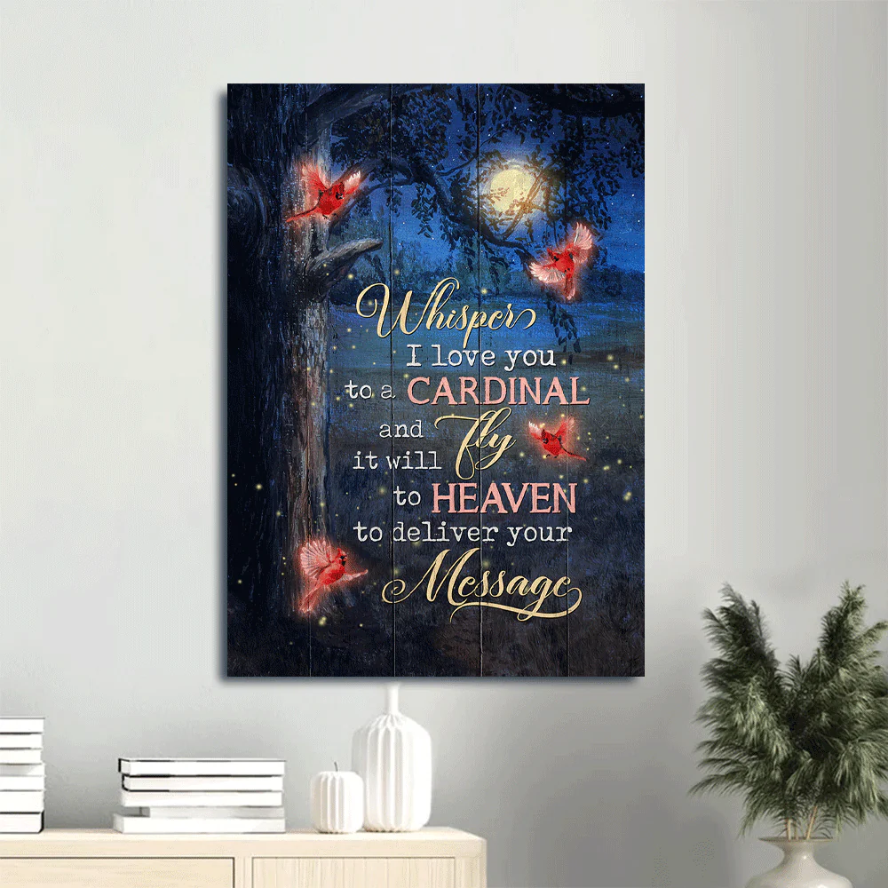Memorial Premium Wrapped Portrait Canvas - Red cardinal, Beautiful Moon, Amazing Night, Whisper I Love You To A Cardinal - Gifts For Members Family