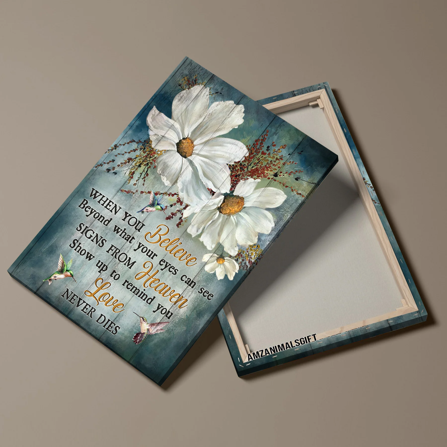 Memorial Premium Wrapped Portrait Canvas - White Daisy Flower, Hummingbird, Love Never Dies - Gift For Members Family - Image 4