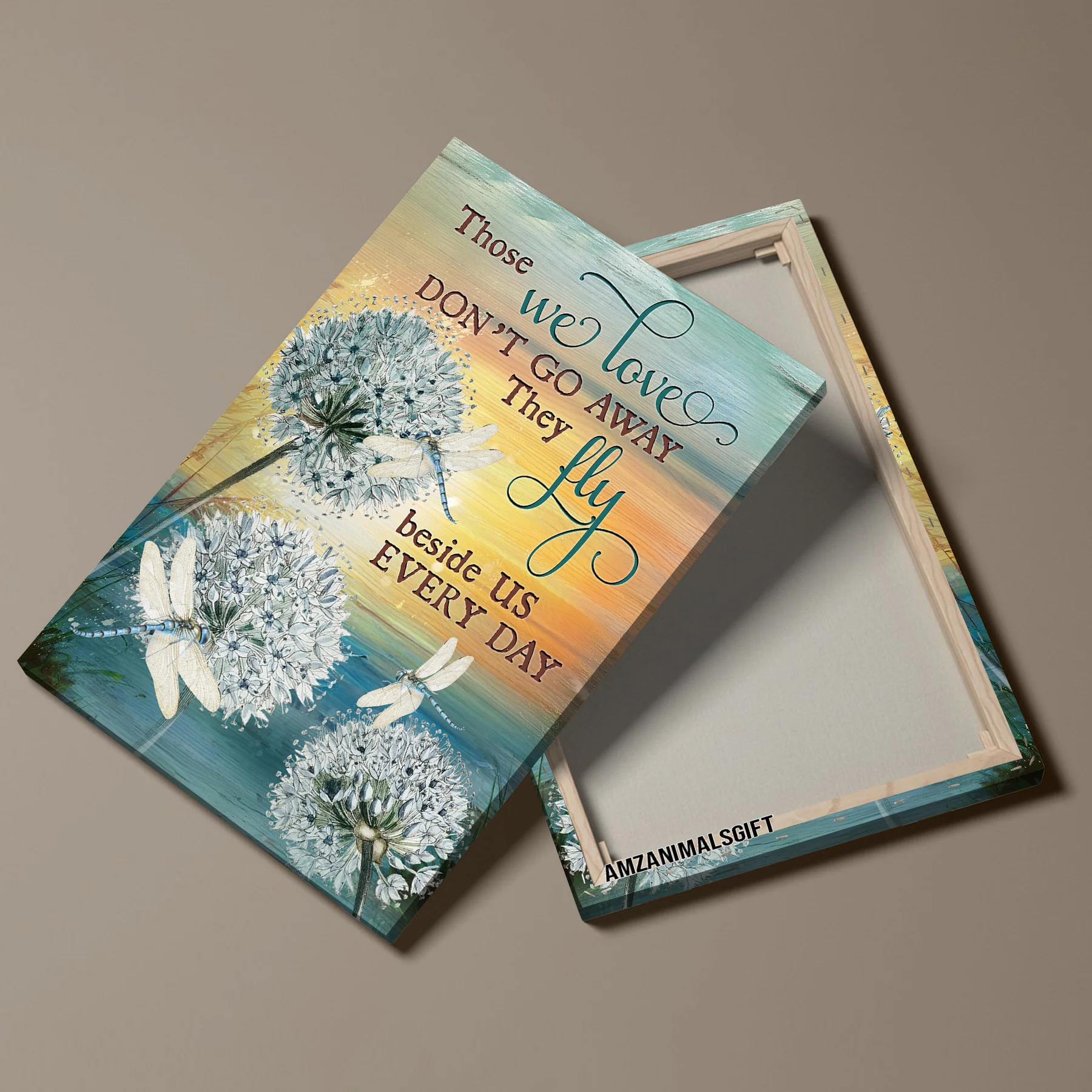 Memorial Premium Wrapped Portrait Canvas - White Dandelion Painting, Dragonfly Drawing, Those We Love Don't Go Away - Gift For Members Family - Image 3