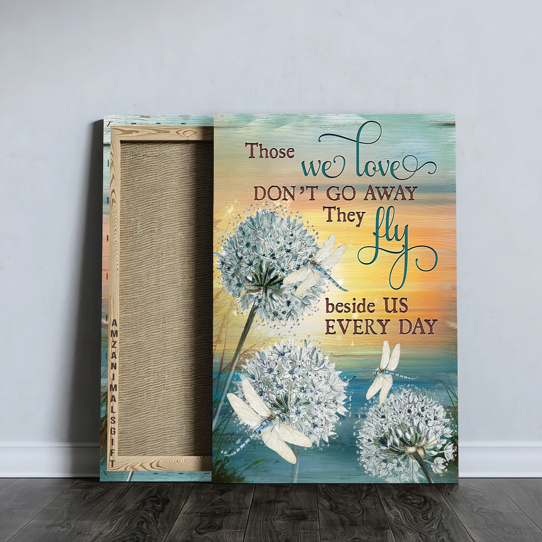 Memorial Premium Wrapped Portrait Canvas - White Dandelion Painting, Dragonfly Drawing, Those We Love Don't Go Away - Gift For Members Family - Image 4