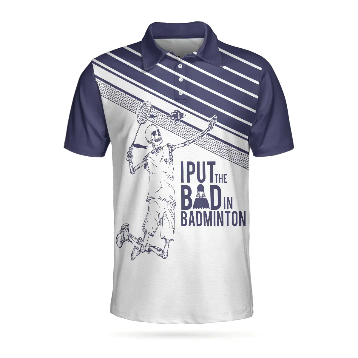 Men Badminton Polo Shirt - Skeleton Badminton Player, I Put The Bad In Badminton Skull, Best Badminton Shirt For Men, Gift For Badminton Lovers - Image 3