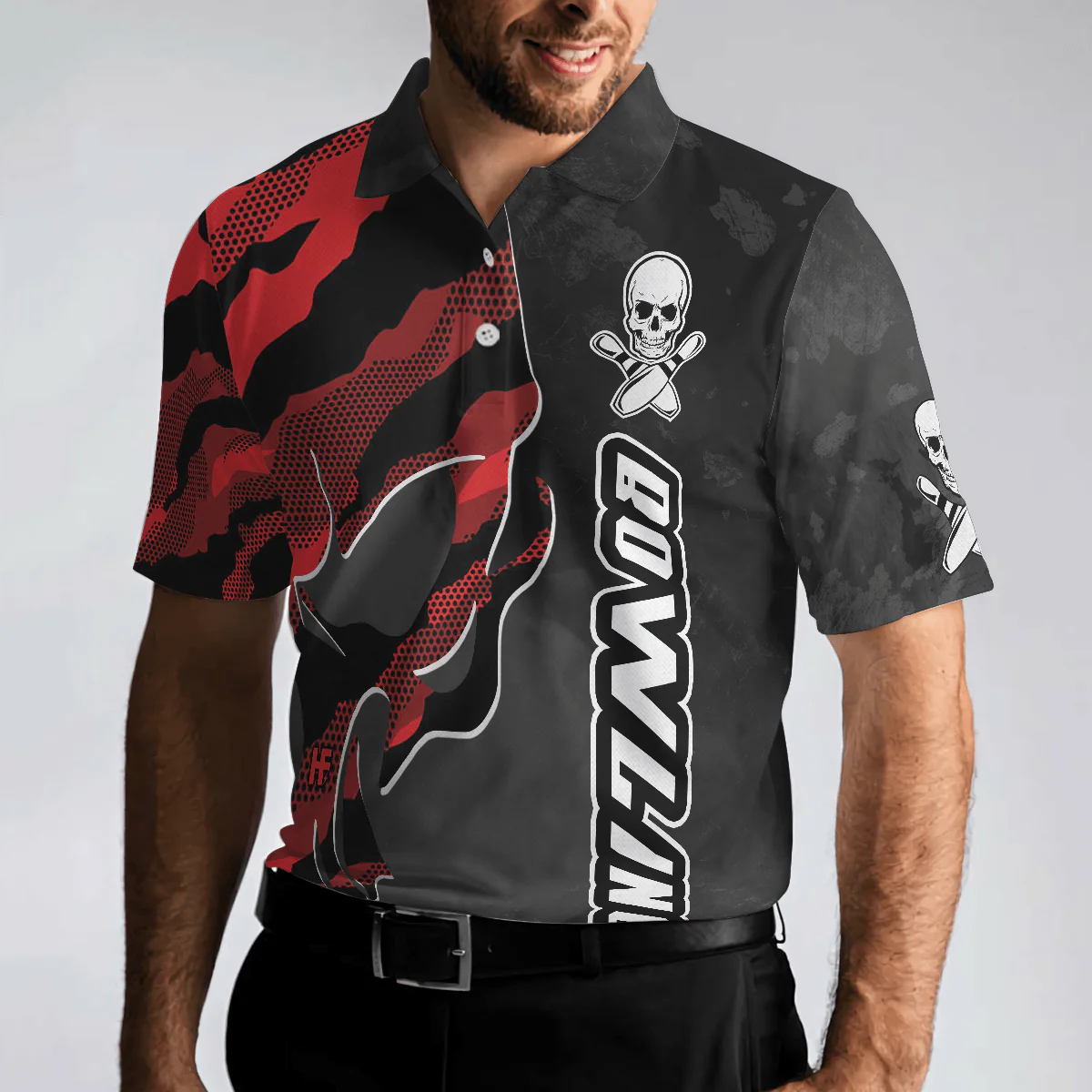 Men Bowling Polo Shirt, Coolest Skull Bowling With Camouflage Pattern - Perfect Gift For Men, Bowling Player - Image 4