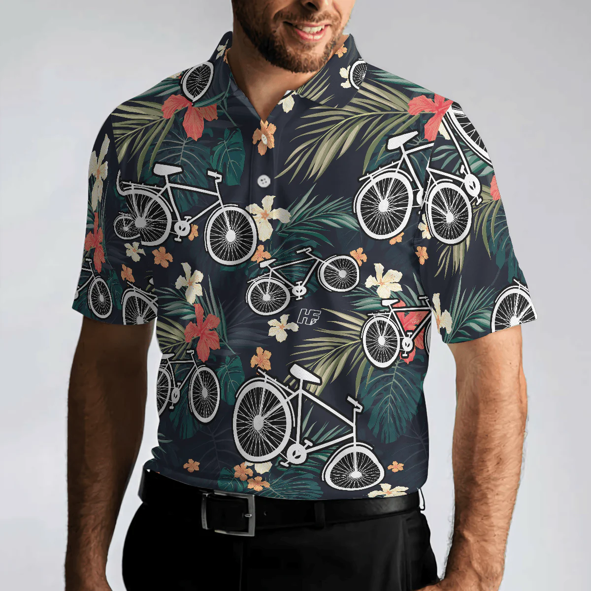Men Cycling Polo Shirt - Tropical Bike Polo Shirt, Tropical Cycling Themed Shirt For Bike Lovers, Funny Cycling Shirt Design - Perfect Gift For Men - Image 4
