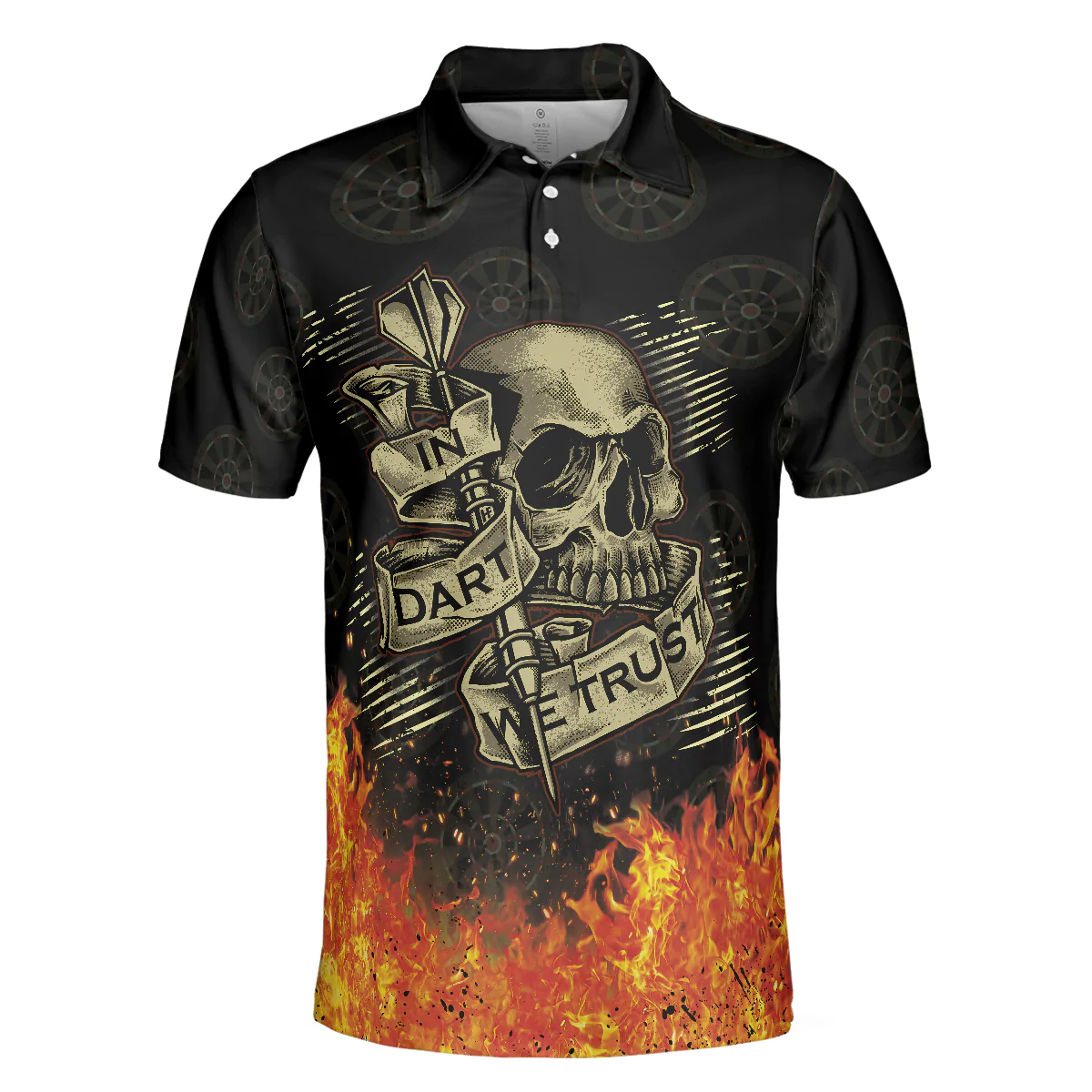 Men Dart Polo Shirt - Fire Play Hard Skull Men Polo Shirt, In Dart We Trust Short Sleeve Polo Shirt, Cool Dart Shirt For Men - Image 3