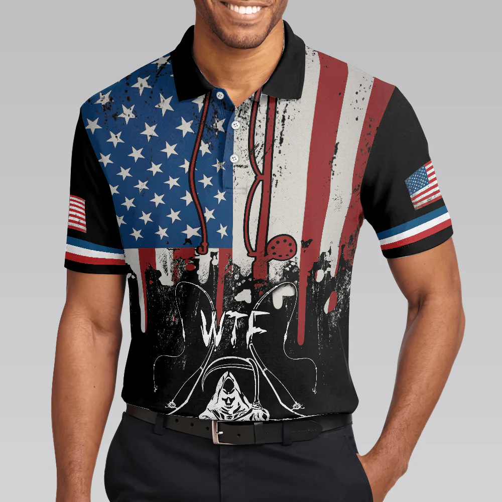 Men Fishing Polo Shirt - Woman Want Me Fishes Fear Me White Version Polo Shirt, Fish Skeleton Reaper US Flag Polo Shirt, Best Fishing Shirt For Men - Image 5