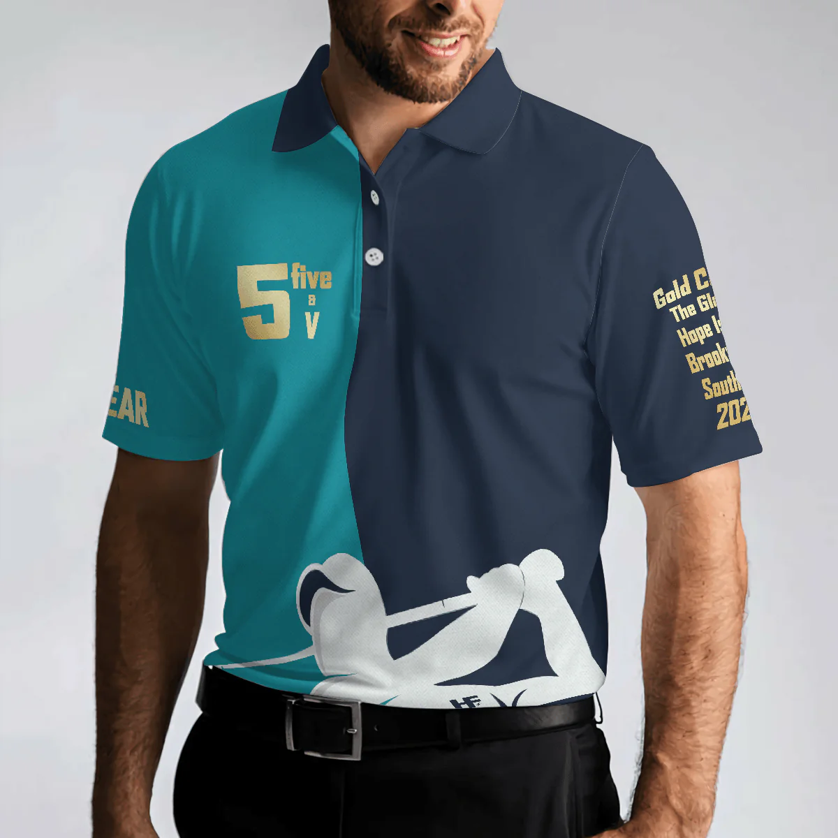Men Golf Polo Shirt - 5 Five & V Blue And Navy Men Golf Polo Shirt - Perfect Polo Shirt For Men, Golfers - Image 4