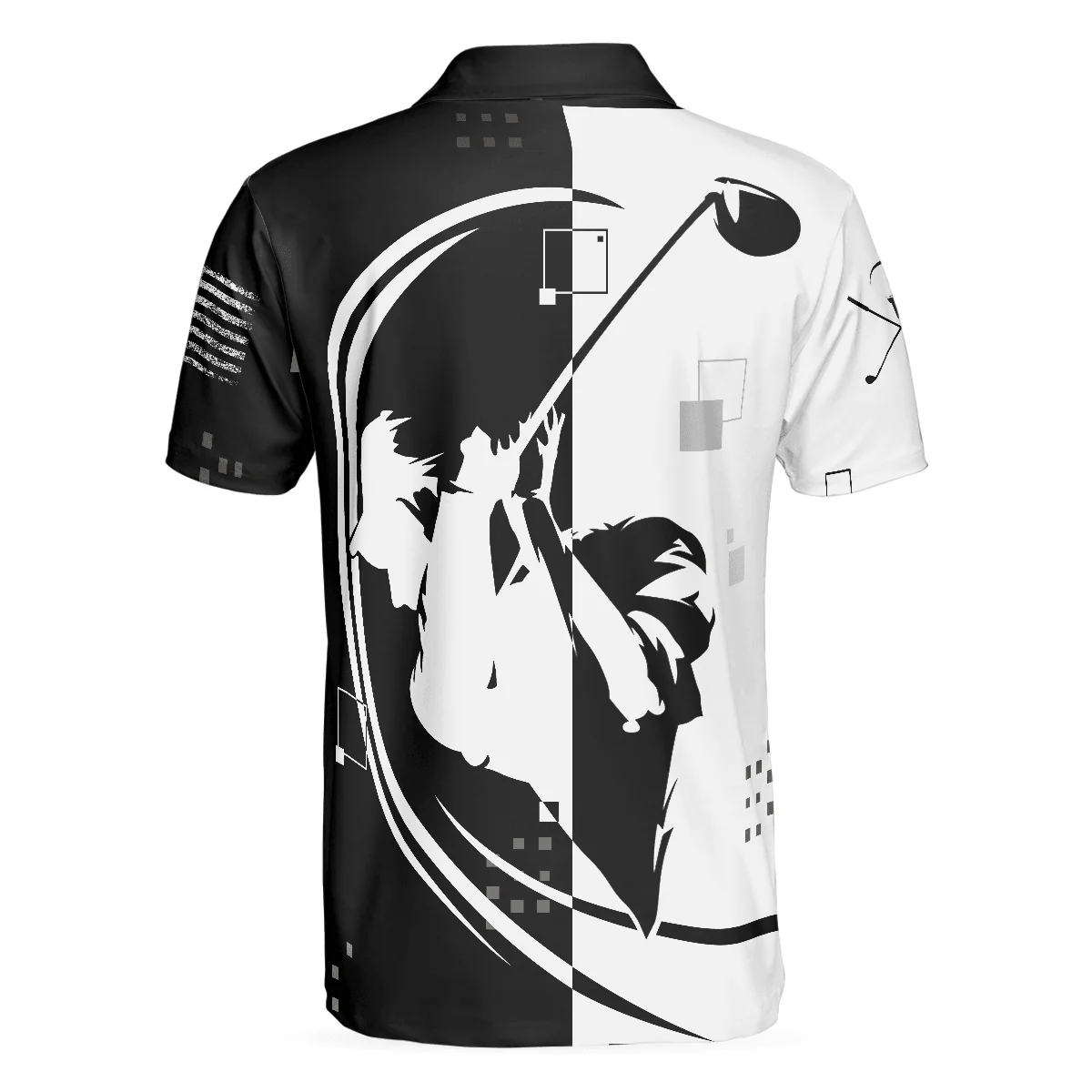 Men Golf Polo Shirt - American Golfer Hard Swing US Flag Polo Shirt, Black And White American Flag Polo Shirt - Perfect Polo Shirt For Men, Golfers - Image 2