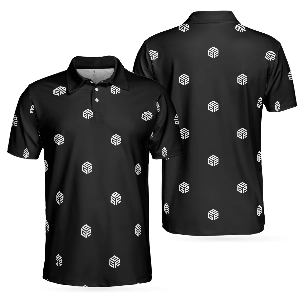 Men Golf Polo Shirt - Beyond Golf Performance Logo Pattern Black Men Polo Shirt Golf Shirt For Men - Perfect Polo Shirt For Men, Golfers
