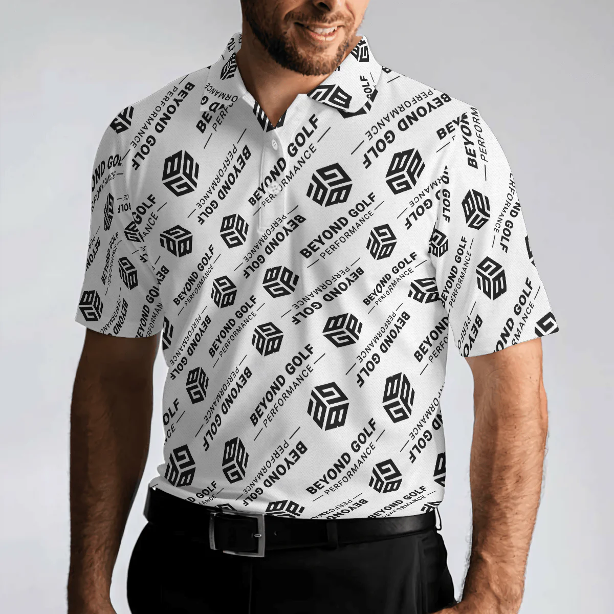 Men Golf Polo Shirt - Beyond Golf Performance Logo Pattern White Men Polo Shirt Golf Shirt For Men - Perfect Polo Shirt For Men, Golfers - Image 5