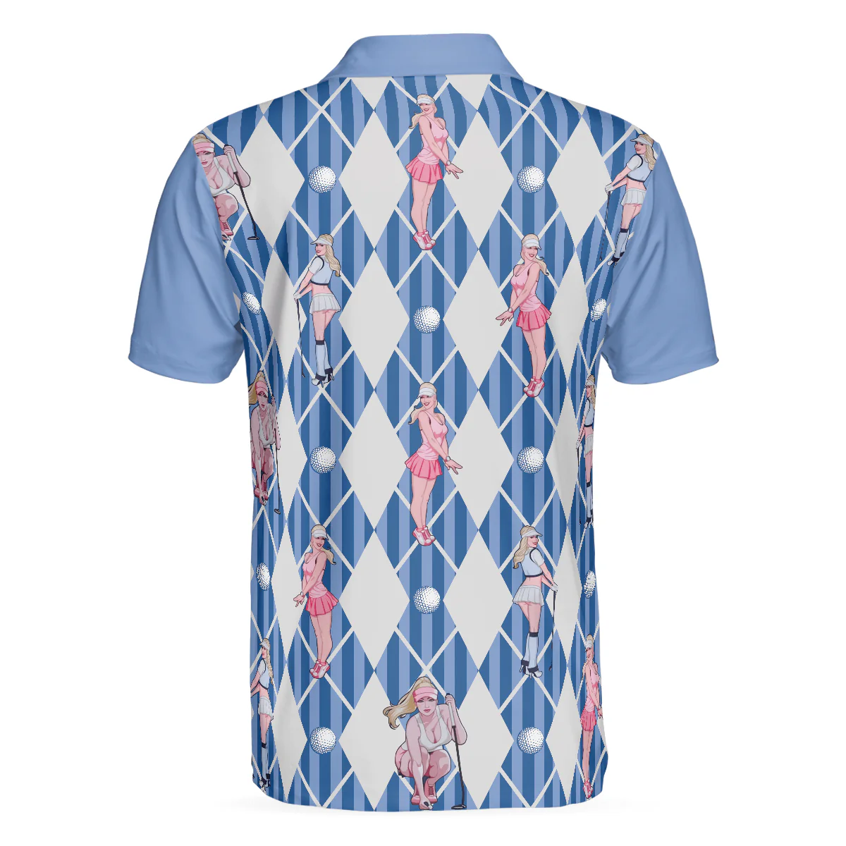Men Golf Polo Shirt - Blue Hot Golf Short Sleeve Polo Shirt, Argyle Pattern Fun Golf Shirt For Men - Perfect Gift For Men, Golfers - Image 2