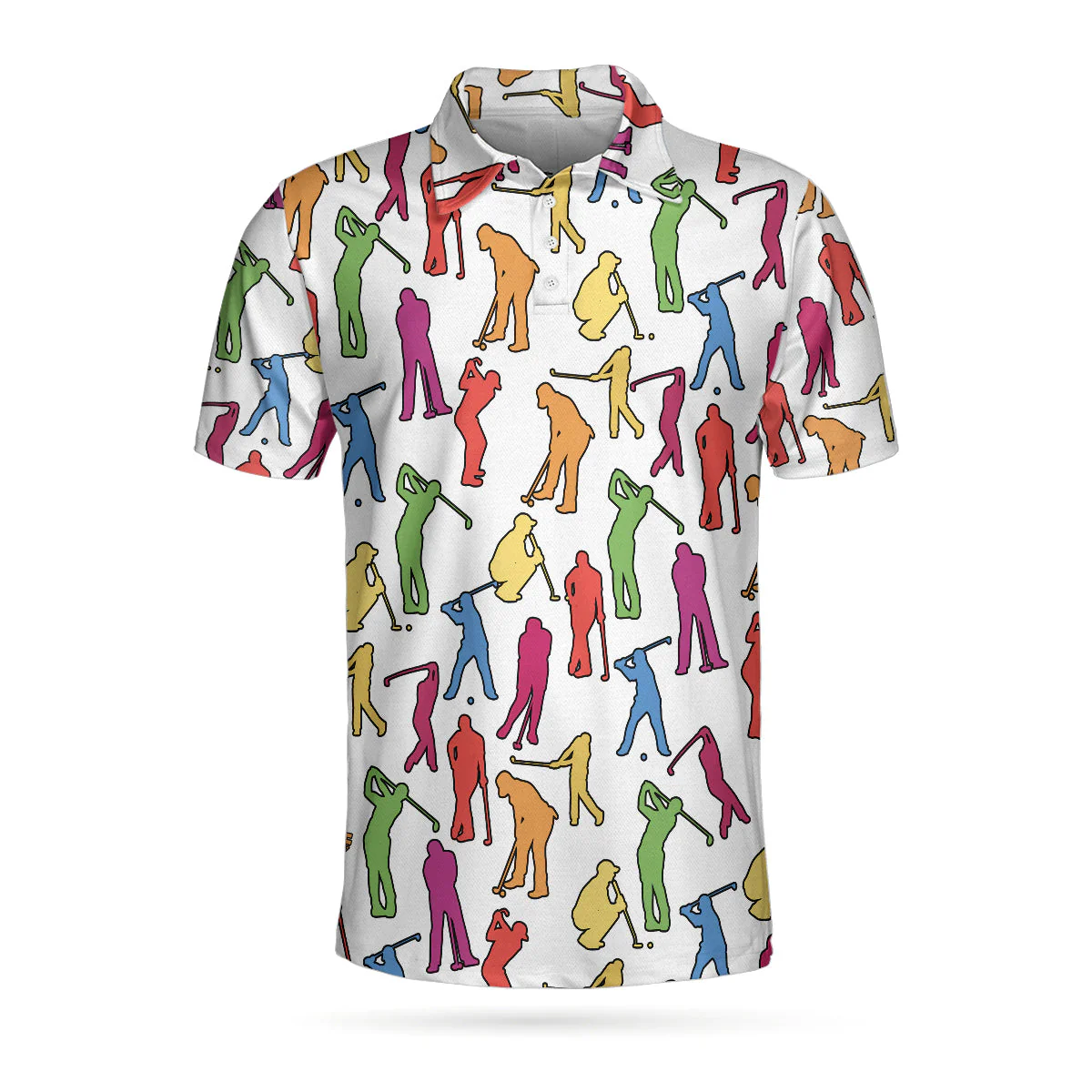 Men Golf Polo Shirt - Colorful Male Golfer Polo Shirt, White Silhouette Polo Shirt, Best Golf Shirt For Men, Golfers - Image 2