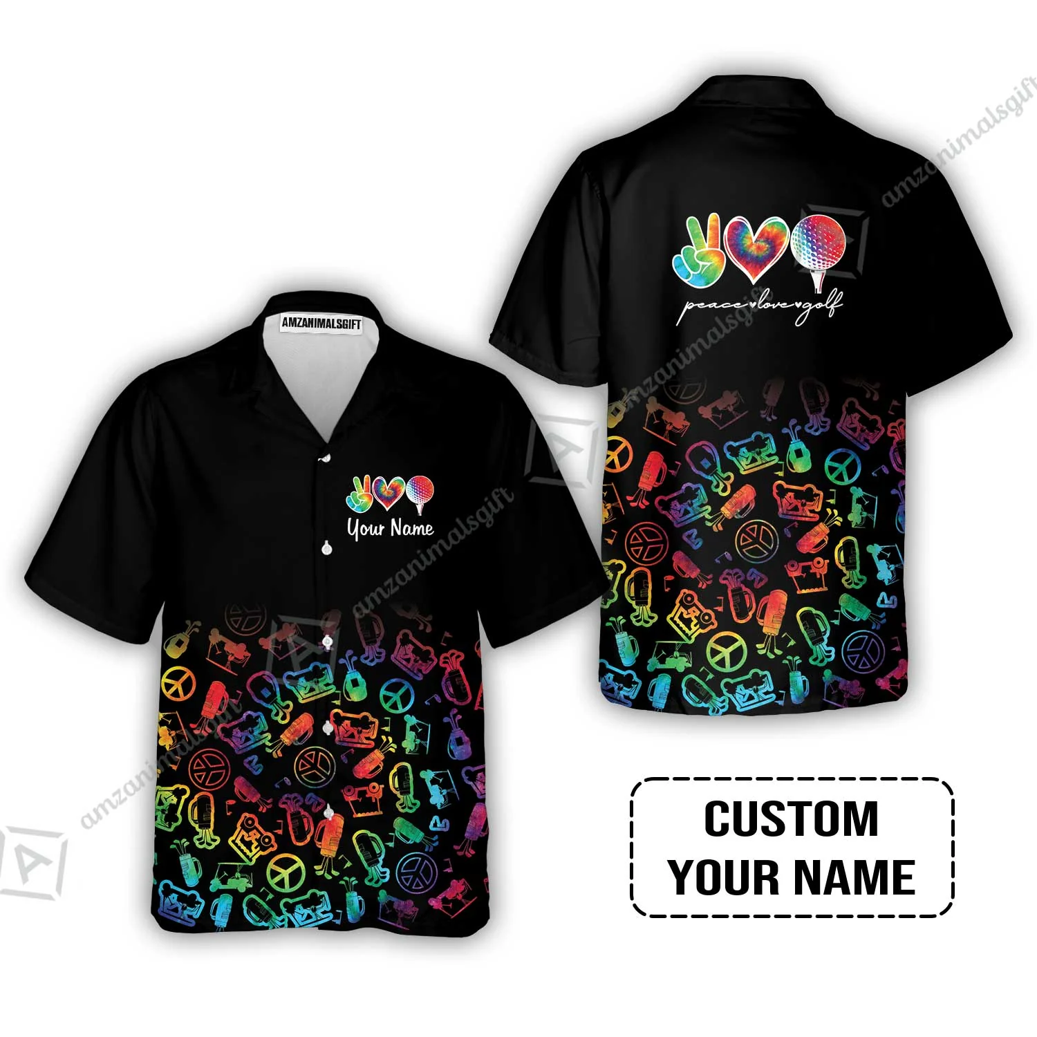 Men Golf Polo Shirt Custom Name, Watercolor Peace Love Golf Golf Icon Personalized Polo Shirt - Image 6