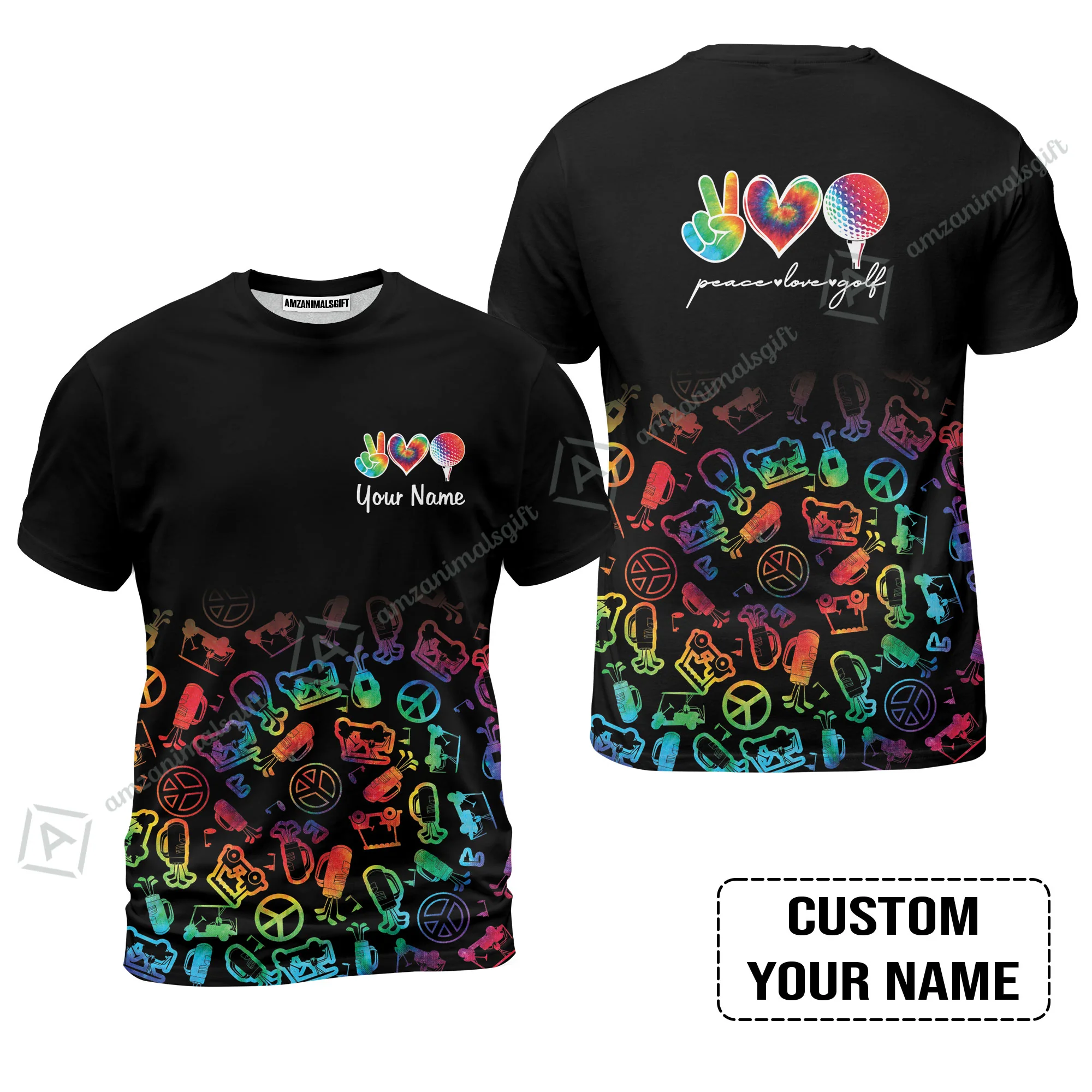 Men Golf Polo Shirt Custom Name, Watercolor Peace Love Golf Golf Icon Personalized Polo Shirt - Image 7