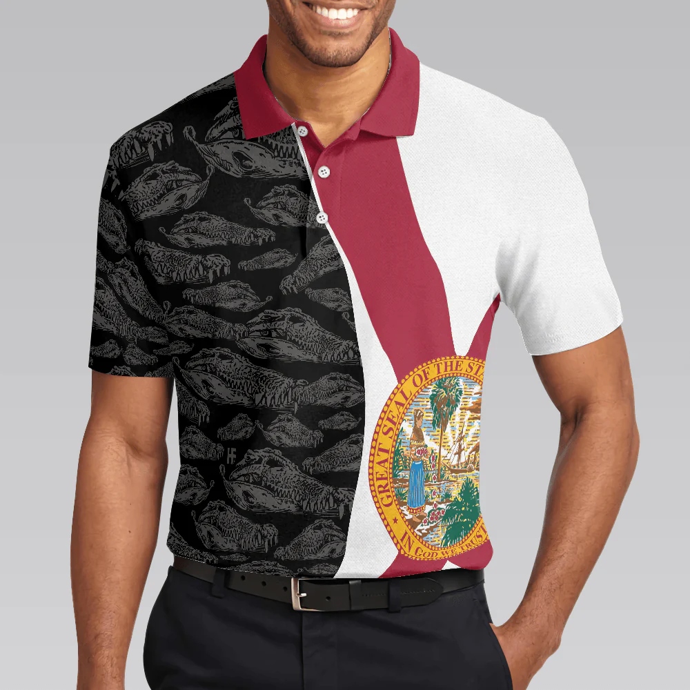 Men Golf Polo Shirt - Florida Skull Golf Polo Shirt, Funny Golf Shirt With Sayings Men Polo Shirt - Perfect Polo Shirt For Men, Golfers - Image 4