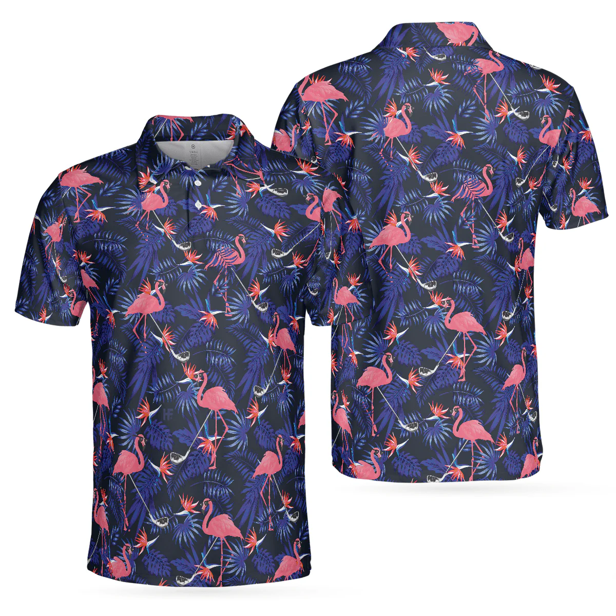 Men Golf Polo Shirt - Flower And Flamingo Golf Polo Shirt, Blue Flamingo Pattern Men Polo Shirt - Perfect Polo Shirt For Men, Golfers