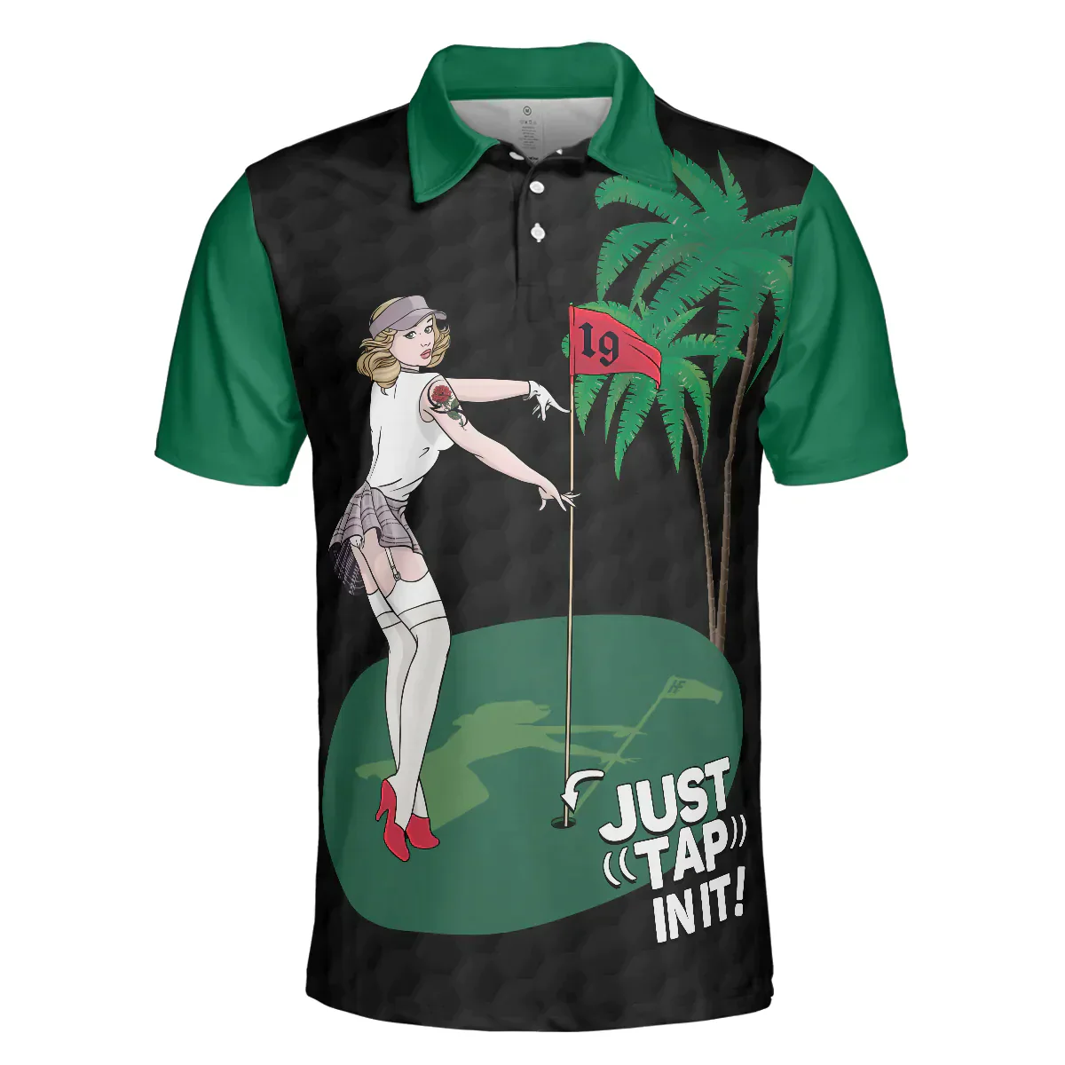 Men Golf Polo Shirt - Funny Black And Green Golf Men Polo Shirt, Just Tap In It Men Polo Shirt - Perfect Polo Shirt For Men, Golfers - Image 3