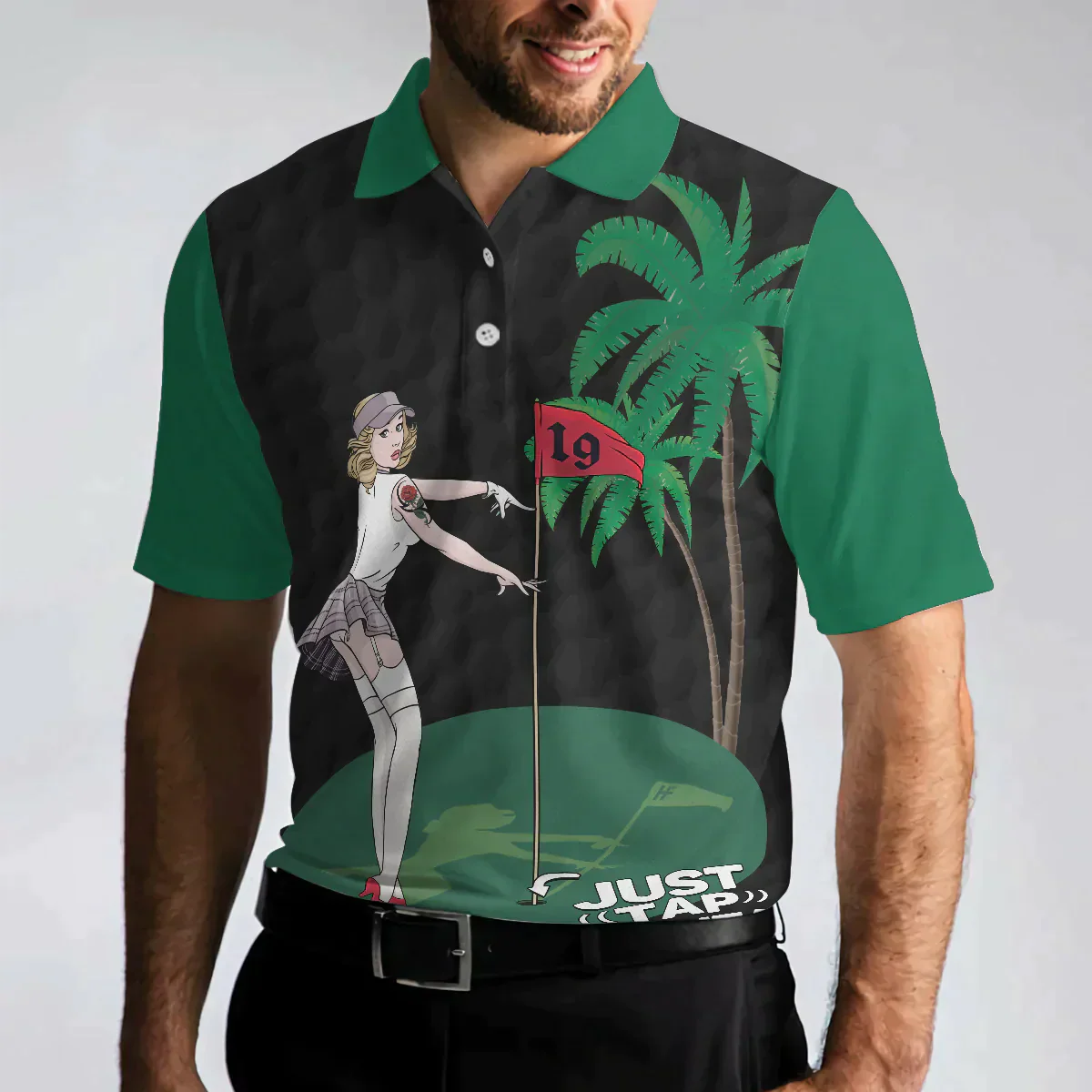 Men Golf Polo Shirt - Funny Black And Green Golf Men Polo Shirt, Just Tap In It Men Polo Shirt - Perfect Polo Shirt For Men, Golfers - Image 4