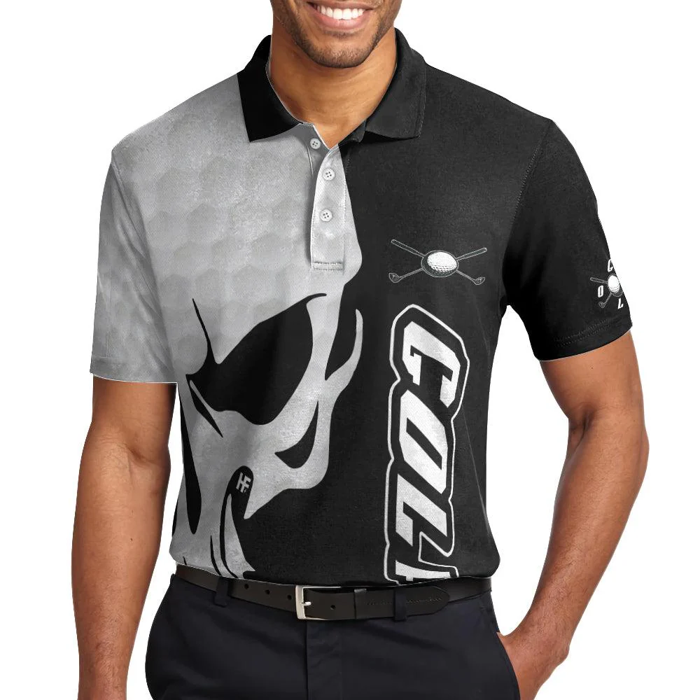 Men Golf Polo Shirt - Golf And Skull Golf, Black And White Golf Pattern Men Polo Shirt - Perfect Polo Shirt For Men, Golfers - Image 5