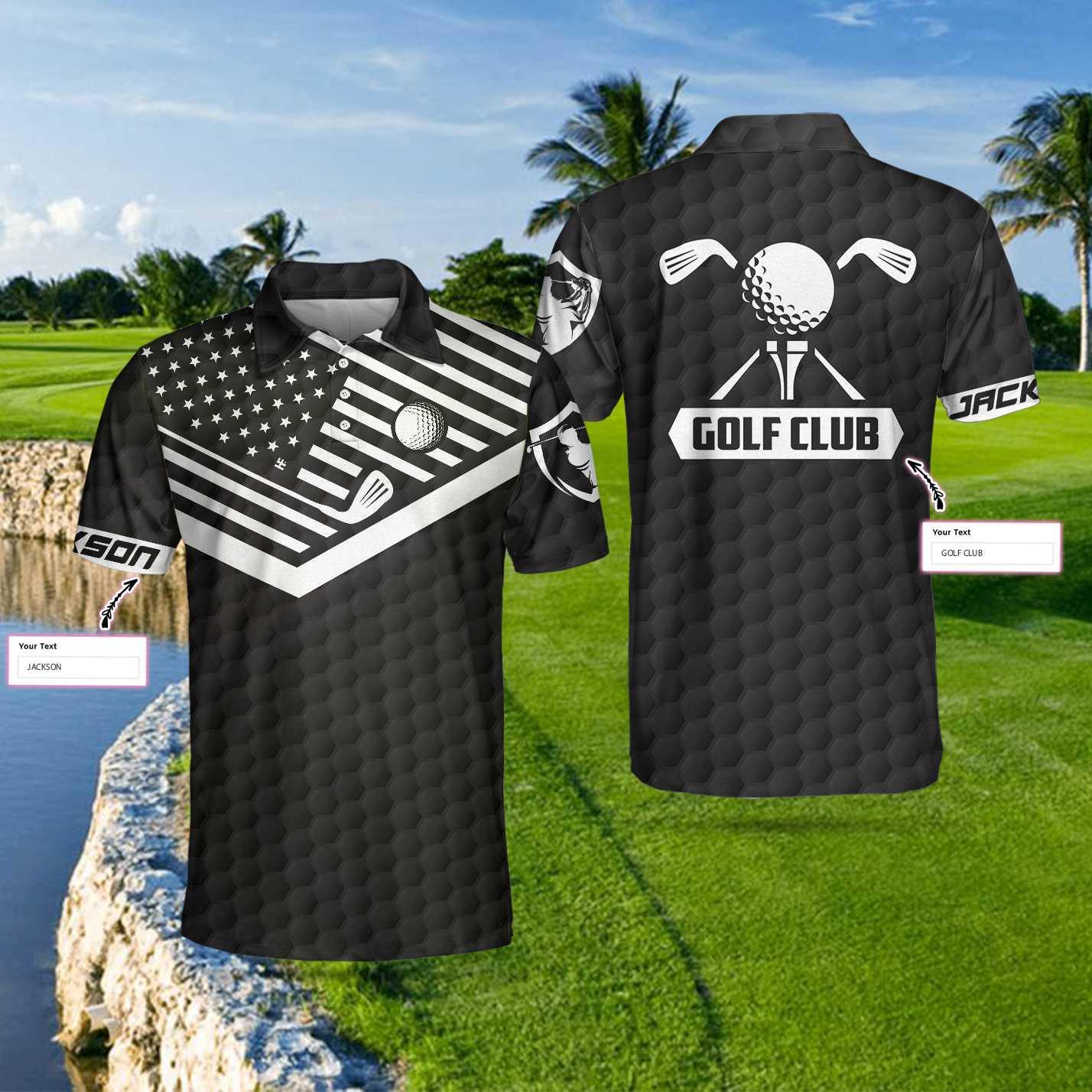 Men Golf Polo Shirt - Golf Ball And Golf Club Custom, Personalized Black American Flag Men Polo Shirt - Perfect Polo Shirt For Men, Golfers