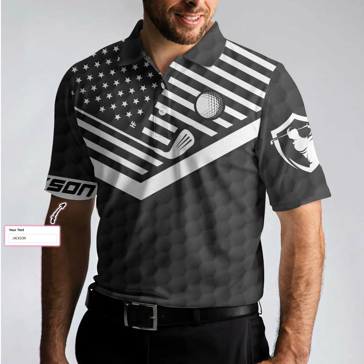 Men Golf Polo Shirt - Golf Ball And Golf Club Custom, Personalized Black American Flag Men Polo Shirt - Perfect Polo Shirt For Men, Golfers - Image 5