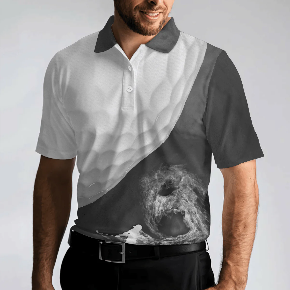 Men Golf Polo Shirt - Golf Ball And Golfer With Smoke, Smoke Golf Player Golf Men Polo Shirt - Perfect Polo Shirt For Men, Golfers - Image 3