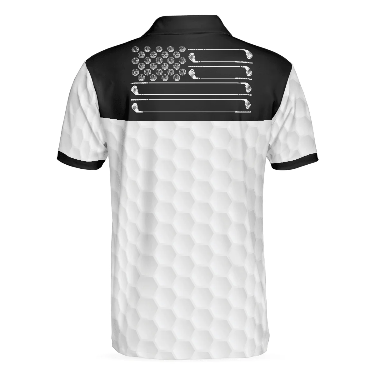 Men Golf Polo Shirt - Golf Ball Pattern Skull, Black And White American Flag Men Polo Shirt - Perfect Polo Shirt For Men, Golfers - Image 2