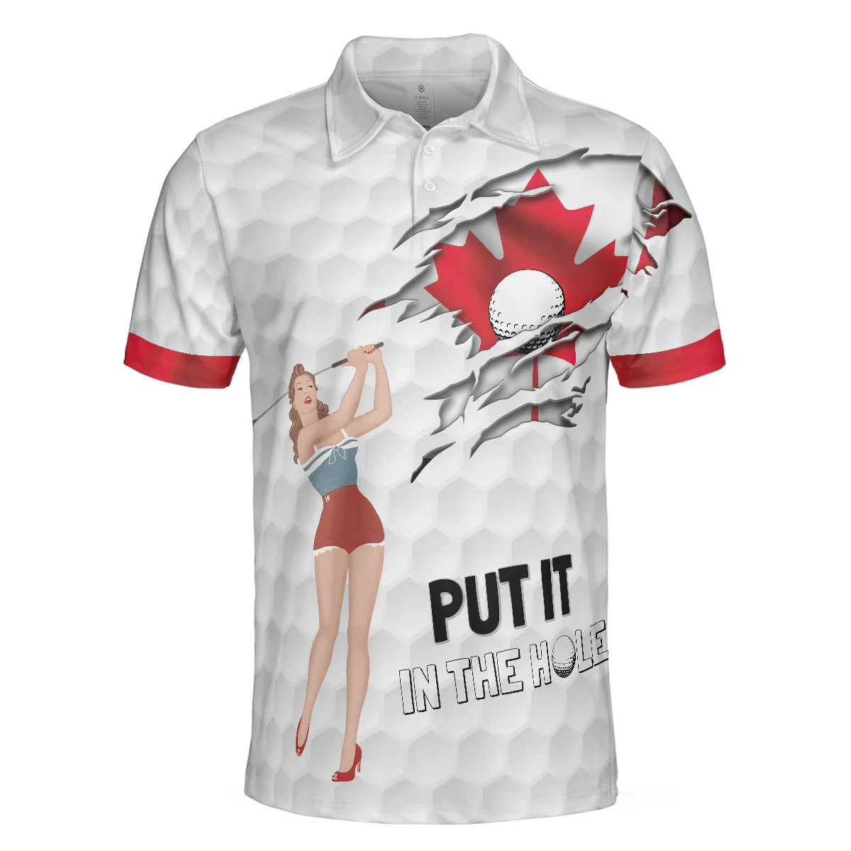 Men Golf Polo Shirt - Golf Canada Flag Pin Up Girl Polo Shirt, Put It In The Hole Polo Shirt, Canadian Flag Polo Shirt - Perfect Gift For Men, Golfers - Image 3