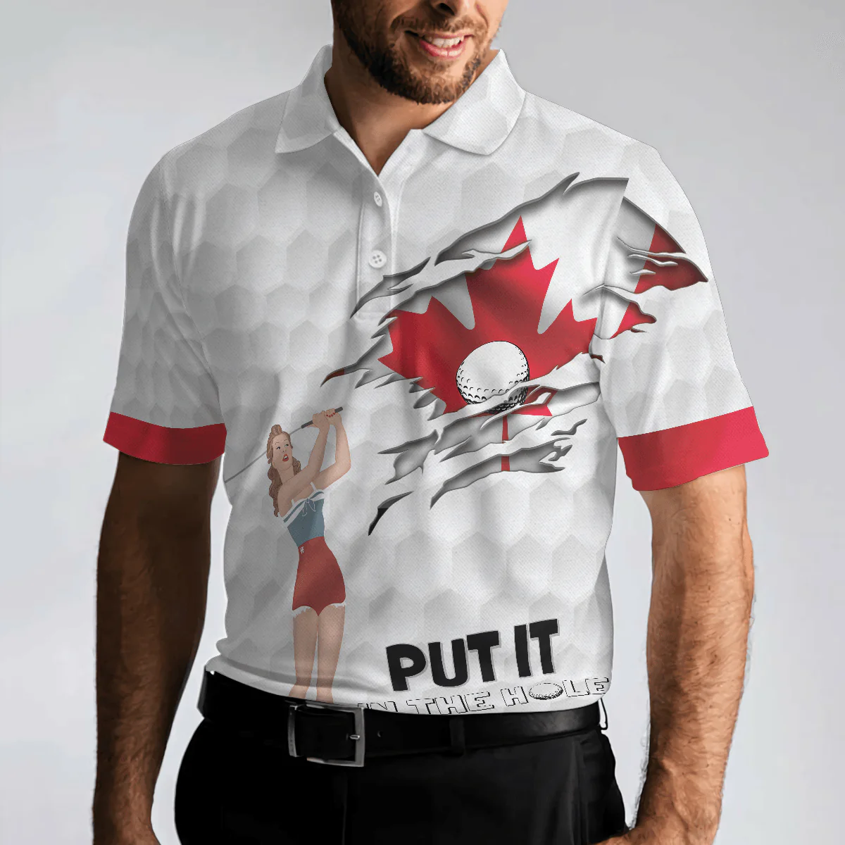 Men Golf Polo Shirt - Golf Canada Flag Pin Up Girl Polo Shirt, Put It In The Hole Polo Shirt, Canadian Flag Polo Shirt - Perfect Gift For Men, Golfers - Image 5
