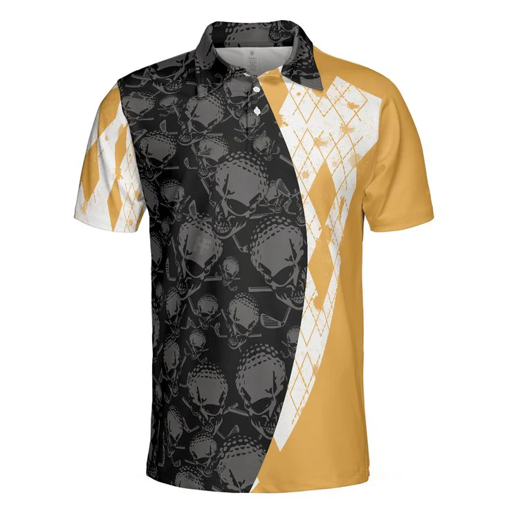 Men Golf Polo Shirt - Golf Coach Polo Shirt, Black Skull Pattern Golf Shirt Men Polo Shirt - Perfect Polo Shirt For Men, Golfers - Image 2