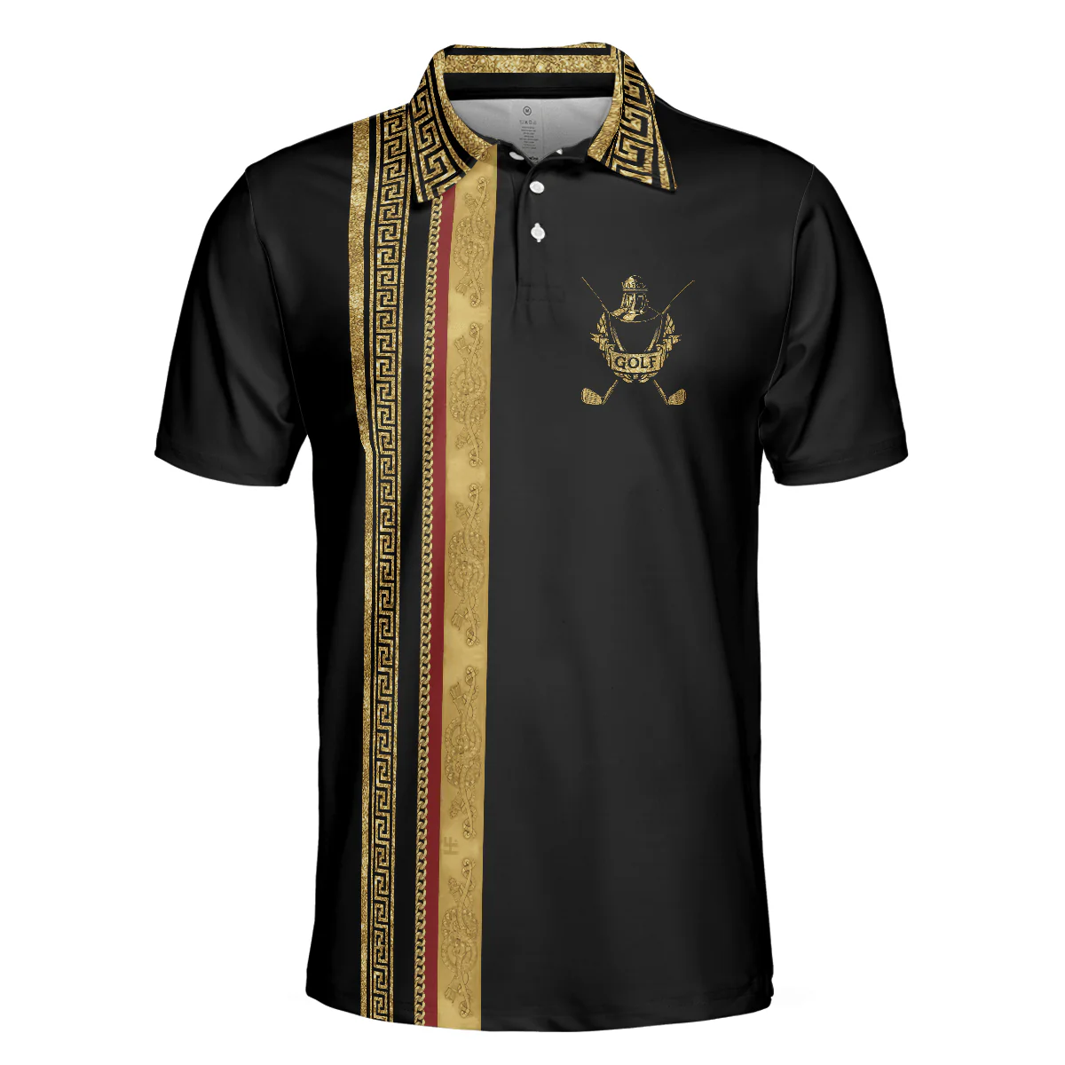 Men Golf Polo Shirt - Golf Crusader King Luxury Baroque Pattern, Elegant Black Golfing Men Polo Shirt - Perfect Polo Shirt For Men, Golfers - Image 3