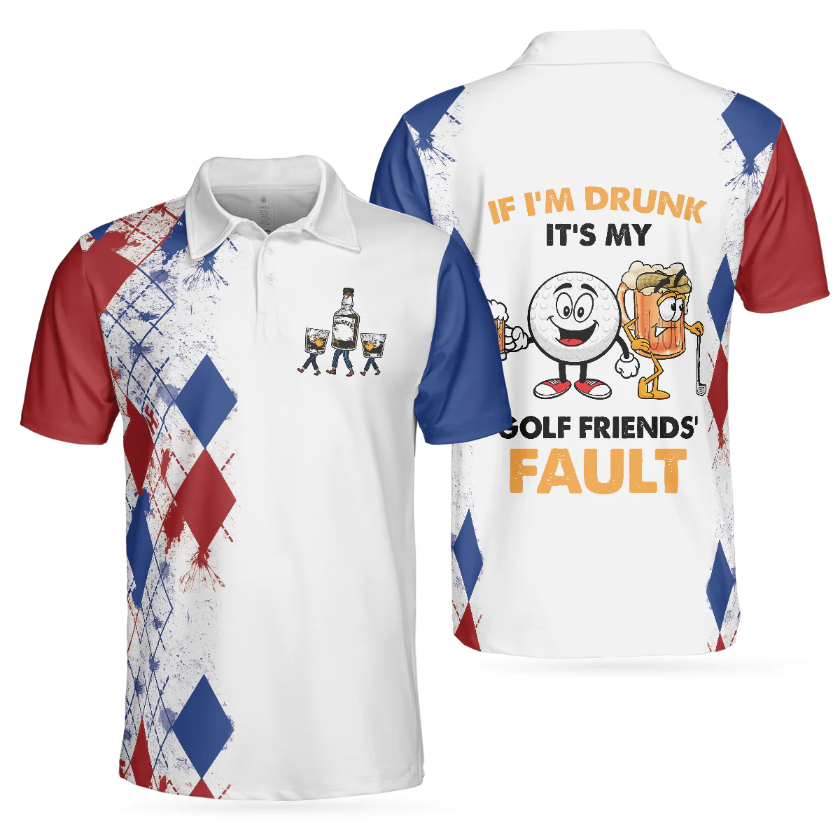 Men Golf Polo Shirt - Golf If I'm Drunk Polo Shirt, Argyle Pattern Drinking Golf Polo Shirt For Men, Funny Golf Shirt With Sayings, Gift Ideas For Men Golfers